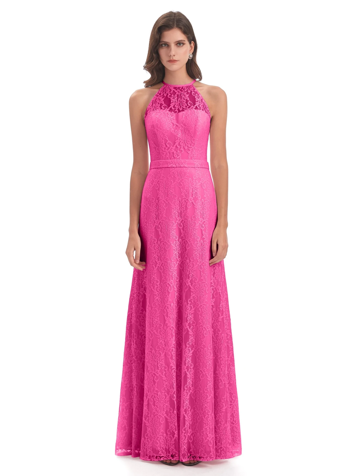 Lily Lace Column Halter Floor-Length Bridesmaid Dresses - Image 5