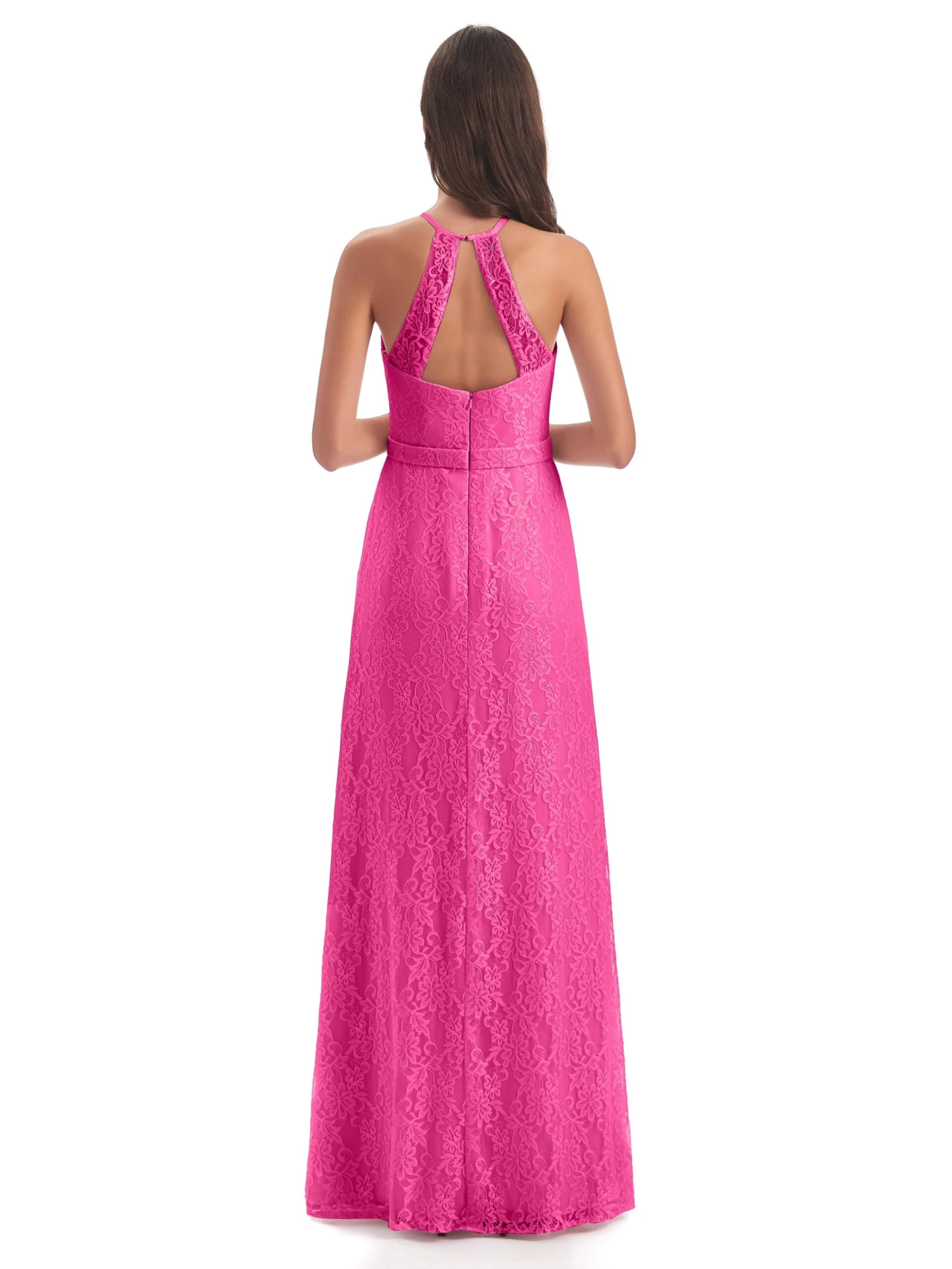 Lily Lace Column Halter Floor-Length Bridesmaid Dresses - Image 6