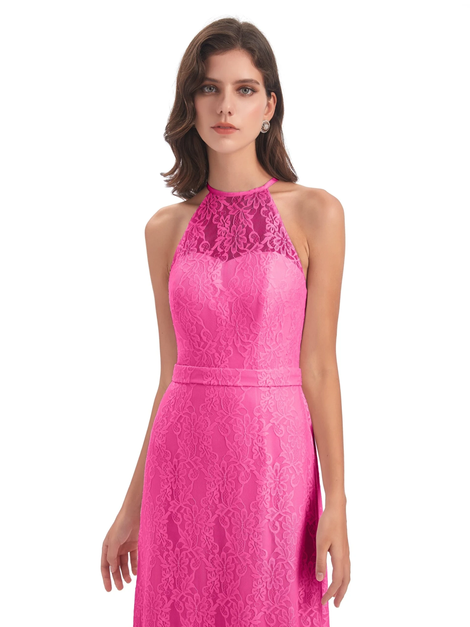 Lily Lace Column Halter Floor-Length Bridesmaid Dresses - Image 7