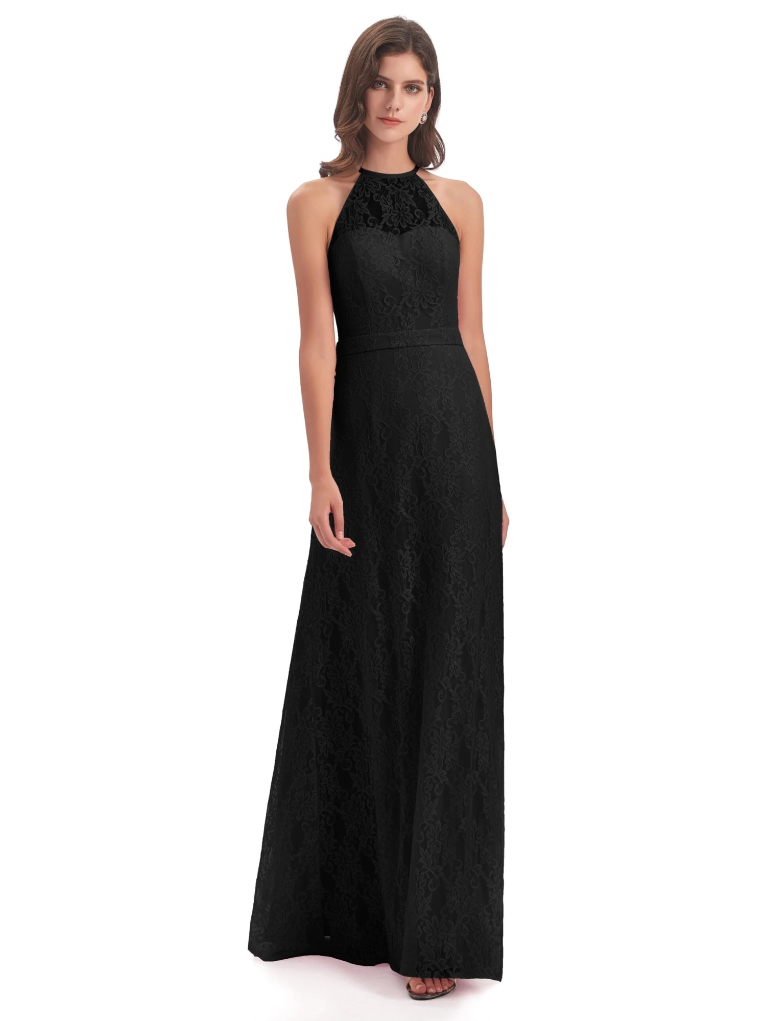 Lily Lace Column Halter Floor-Length Bridesmaid Dresses - Image 8