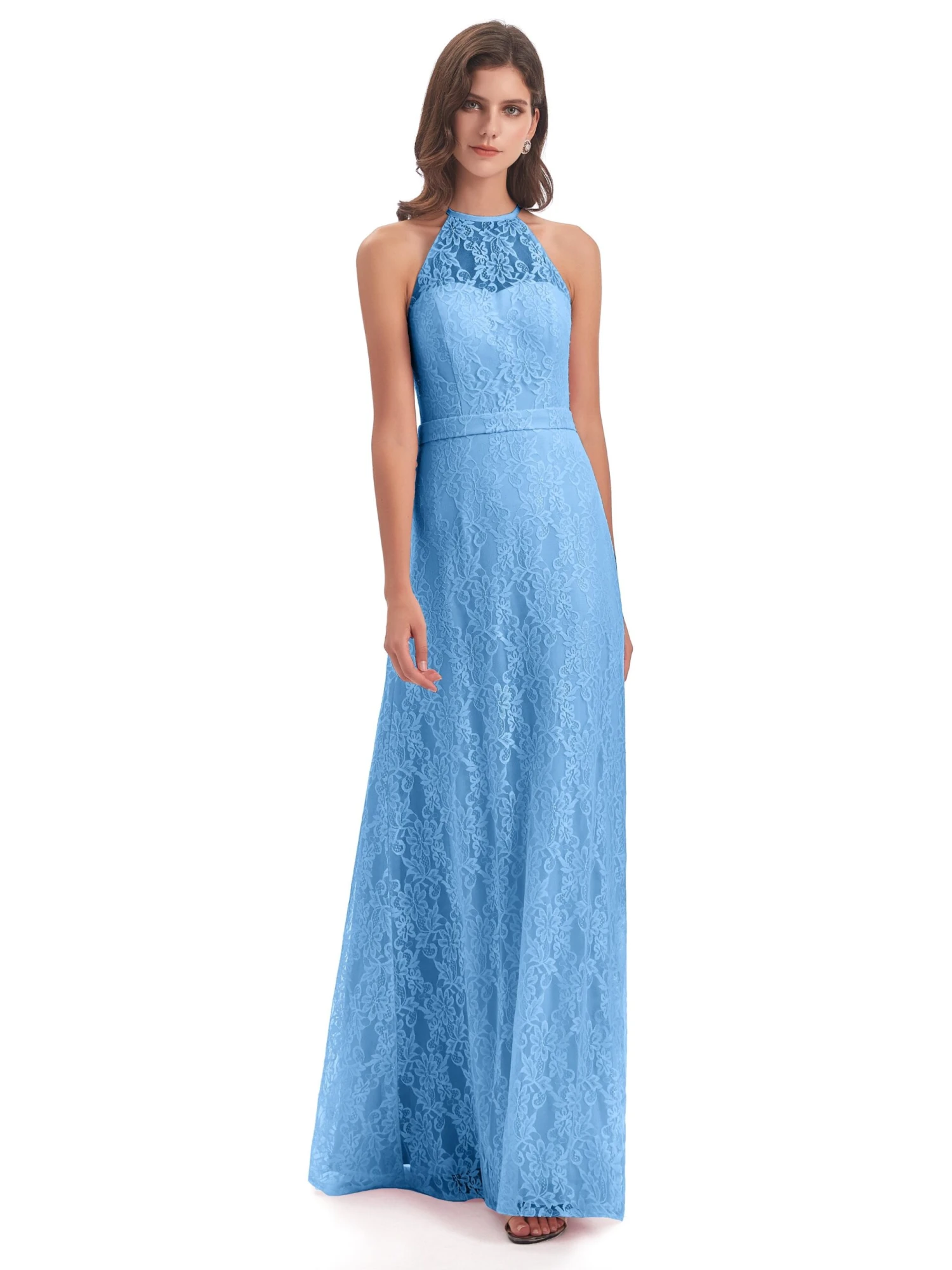 Lily Lace Column Halter Floor-Length Bridesmaid Dresses - Image 9