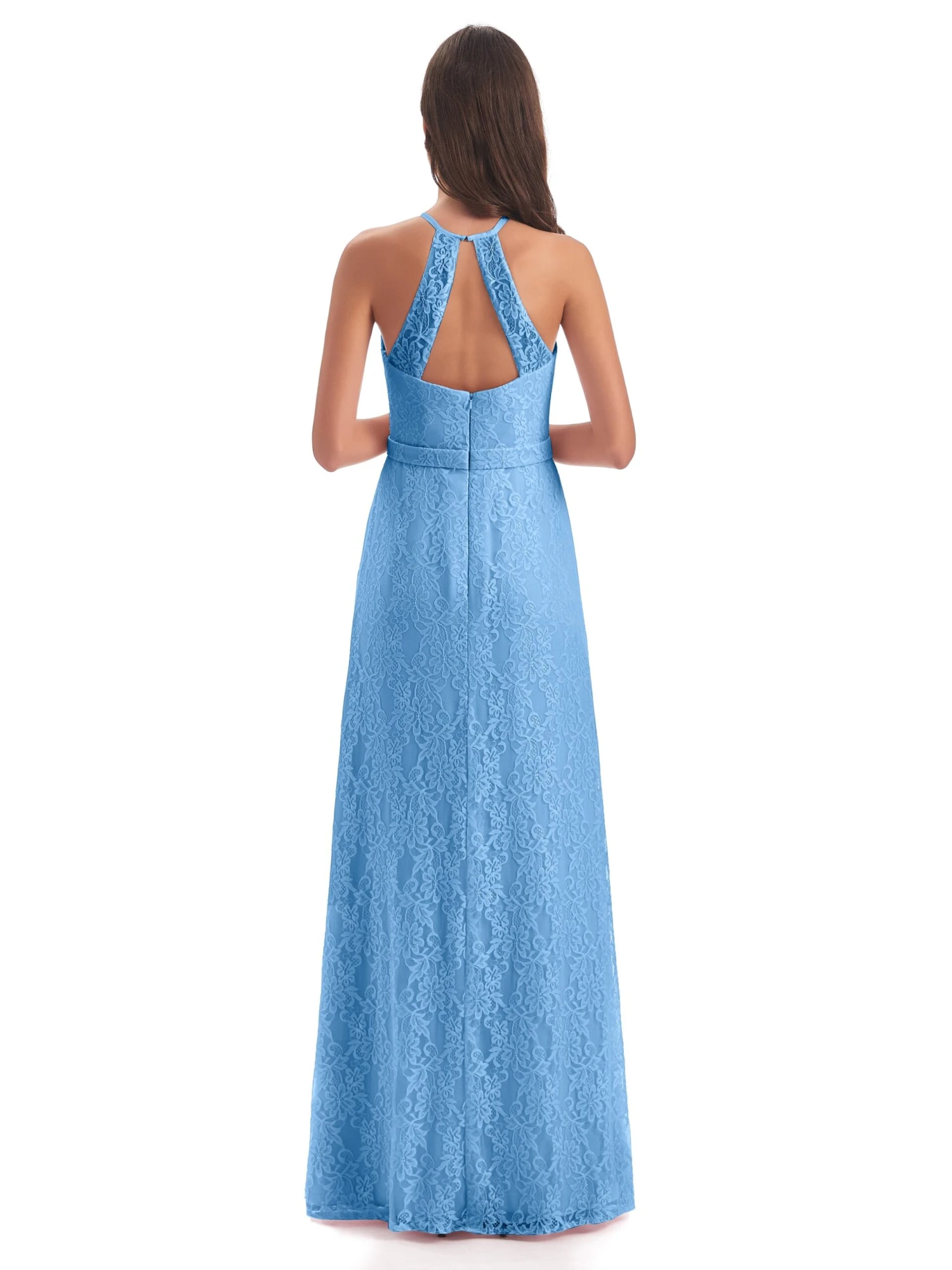 Lily Lace Column Halter Floor-Length Bridesmaid Dresses - Image 11