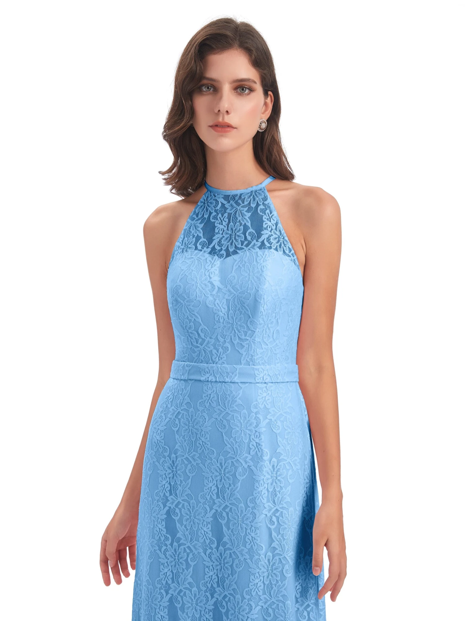 Lily Lace Column Halter Floor-Length Bridesmaid Dresses - Image 12