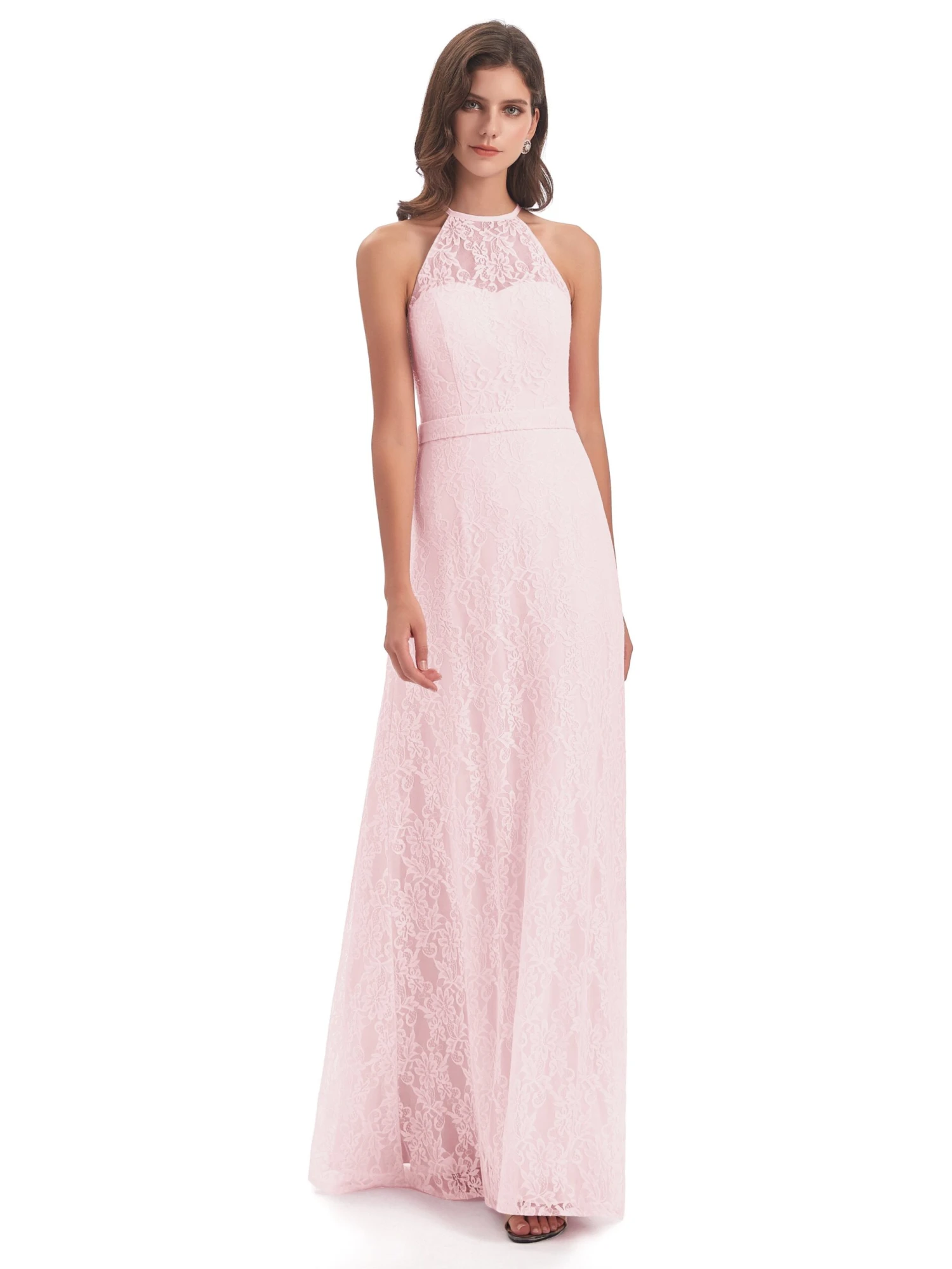 Lily Lace Column Halter Floor-Length Bridesmaid Dresses - Image 13