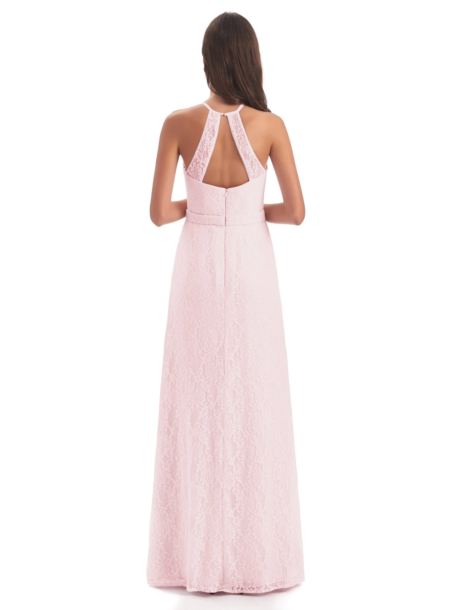 Lily Lace Column Halter Floor-Length Bridesmaid Dresses - Image 15