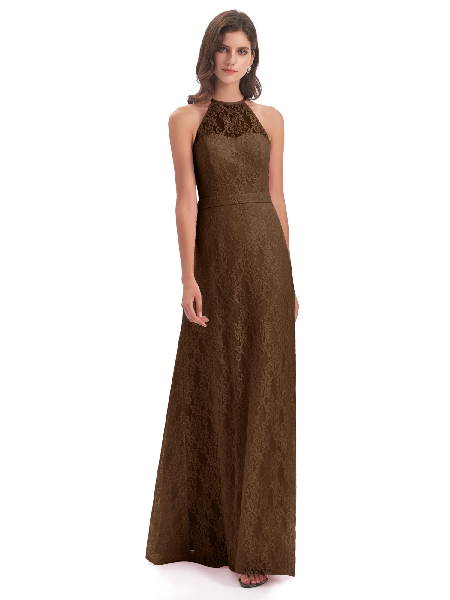 Lily Lace Column Halter Floor-Length Bridesmaid Dresses - Image 17