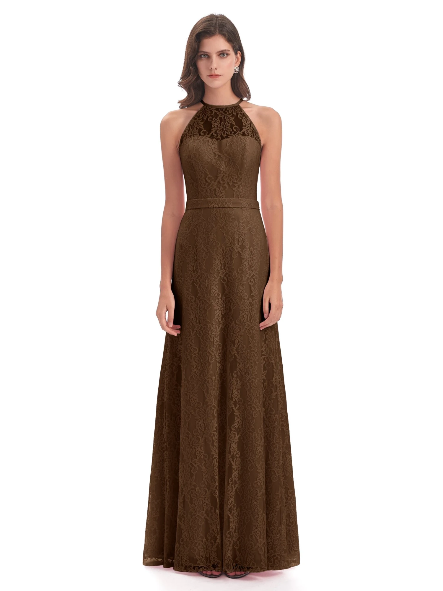 Lily Lace Column Halter Floor-Length Bridesmaid Dresses - Image 18