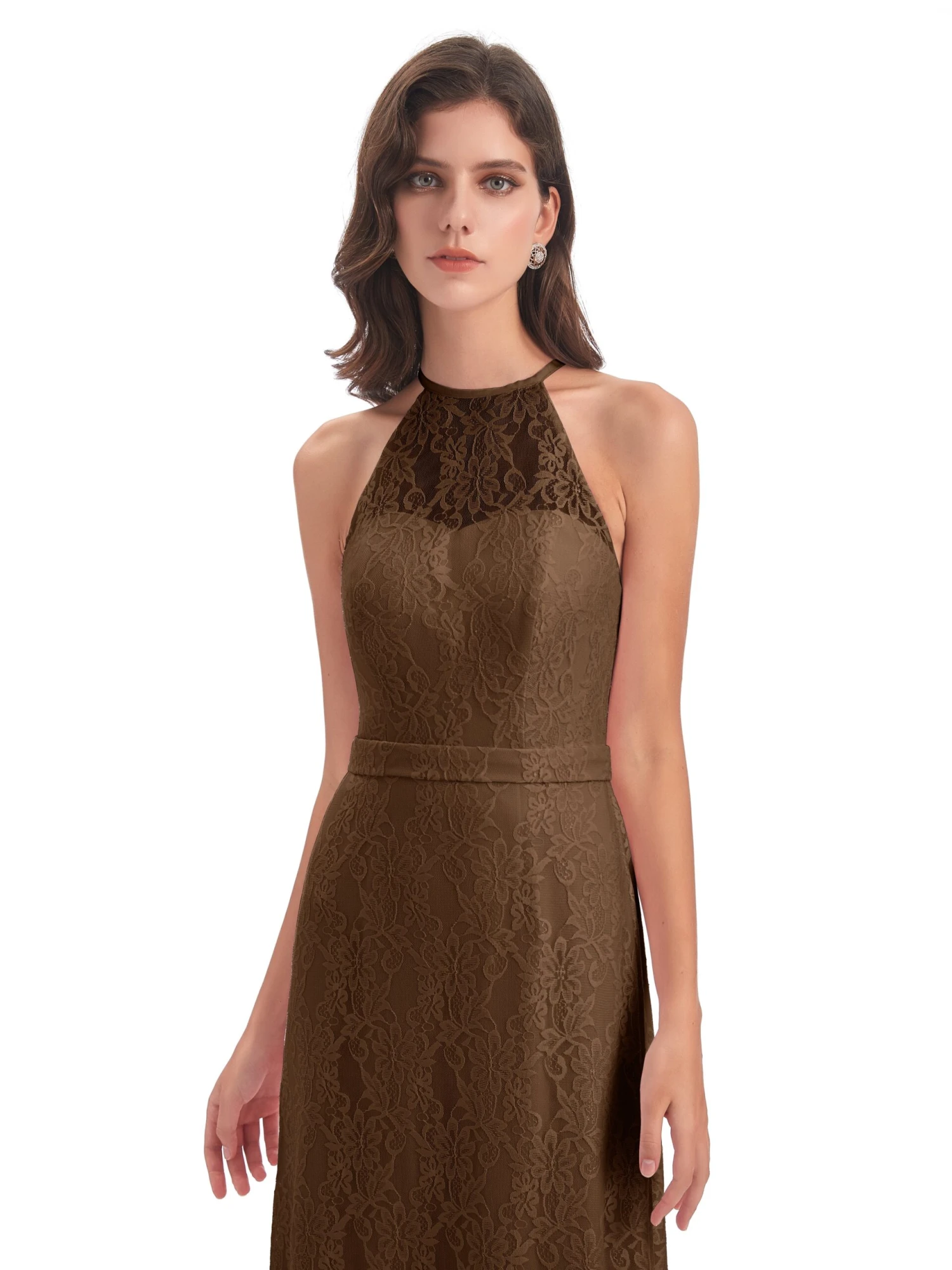 Lily Lace Column Halter Floor-Length Bridesmaid Dresses - Image 20