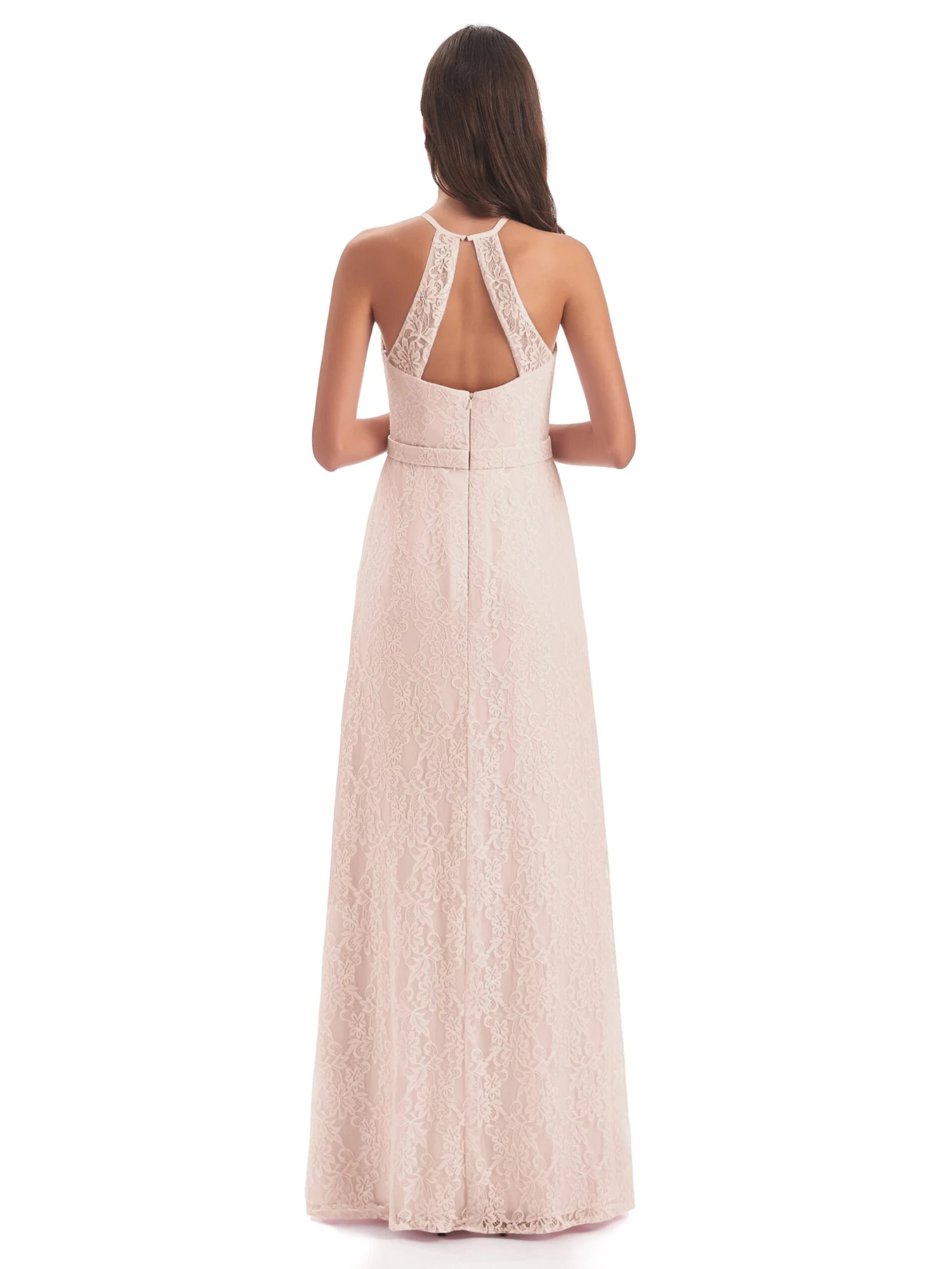 Lily Lace Column Halter Floor-Length Bridesmaid Dresses - Image 2