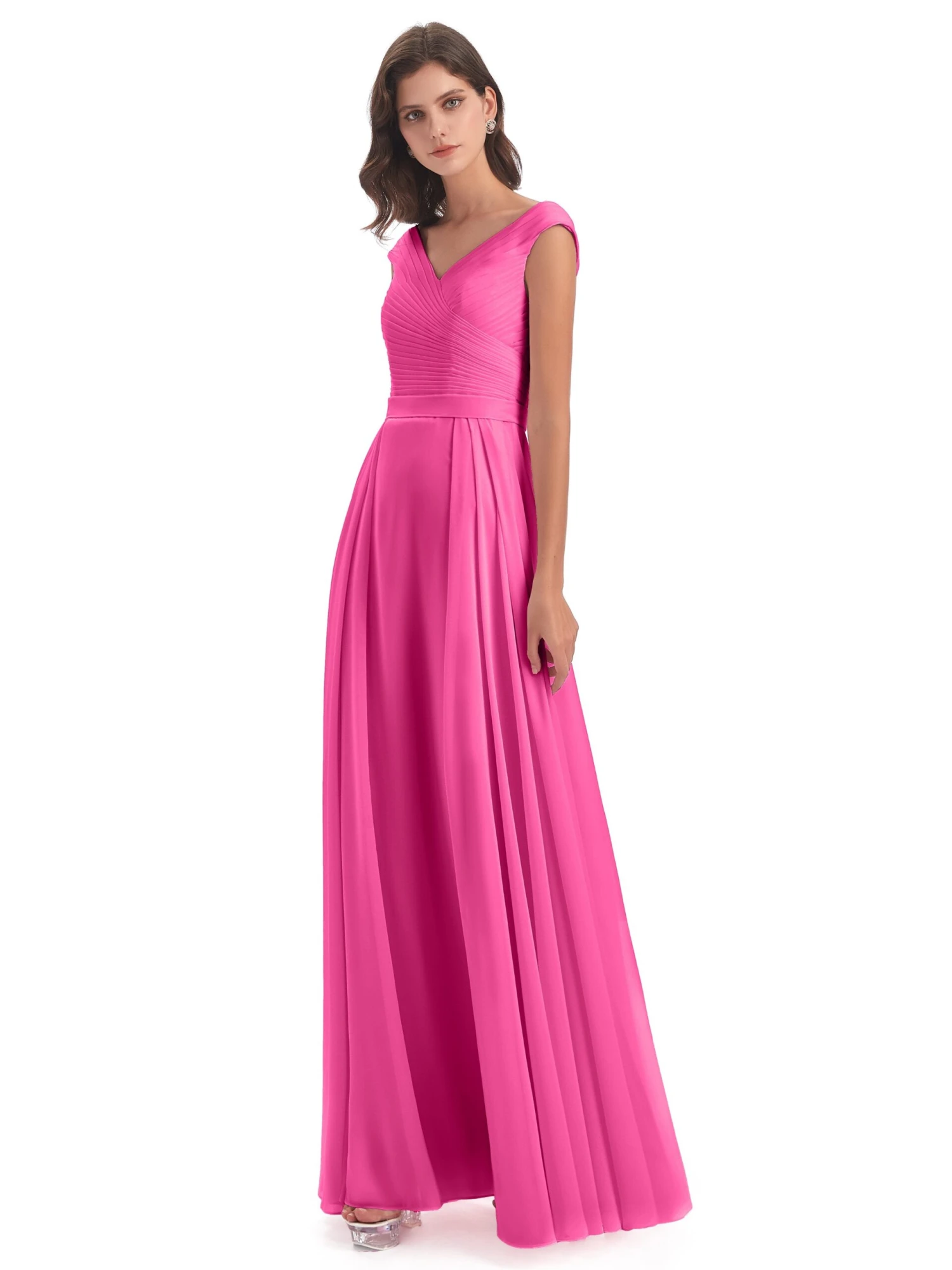 Lyla Beautiful Chiffon A-line V-neck Long Bridesmaid Dresses - Image 4