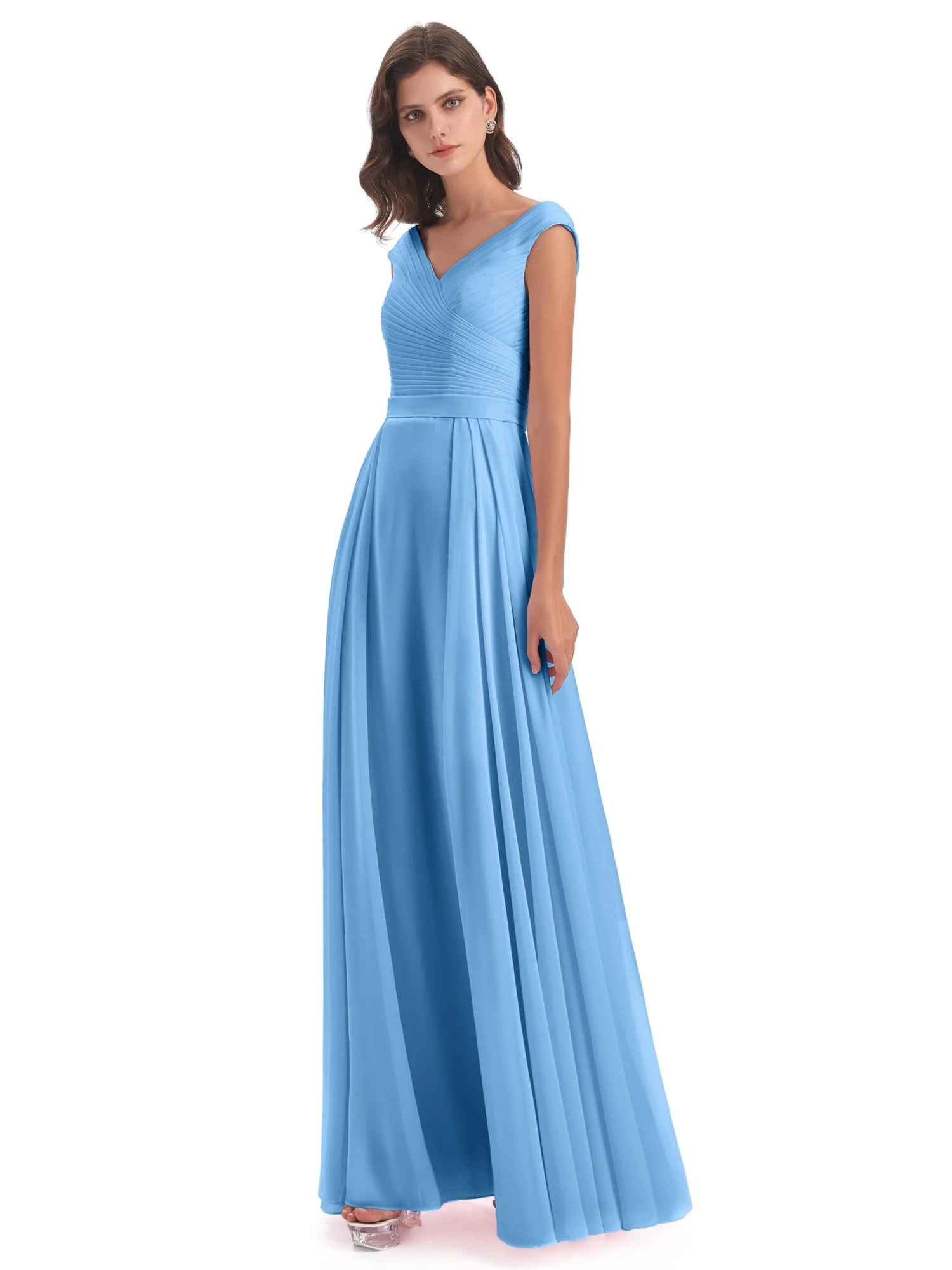 Lyla Beautiful Chiffon A-line V-neck Long Bridesmaid Dresses - Image 9