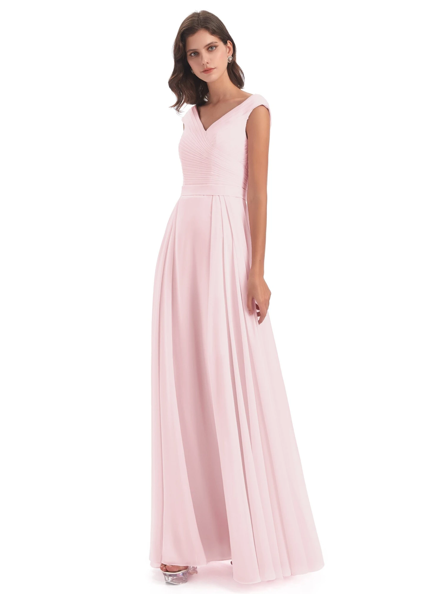 Lyla Beautiful Chiffon A-line V-neck Long Bridesmaid Dresses - Image 13