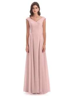 Lyla Beautiful Chiffon A-line V-neck Long Bridesmaid Dresses