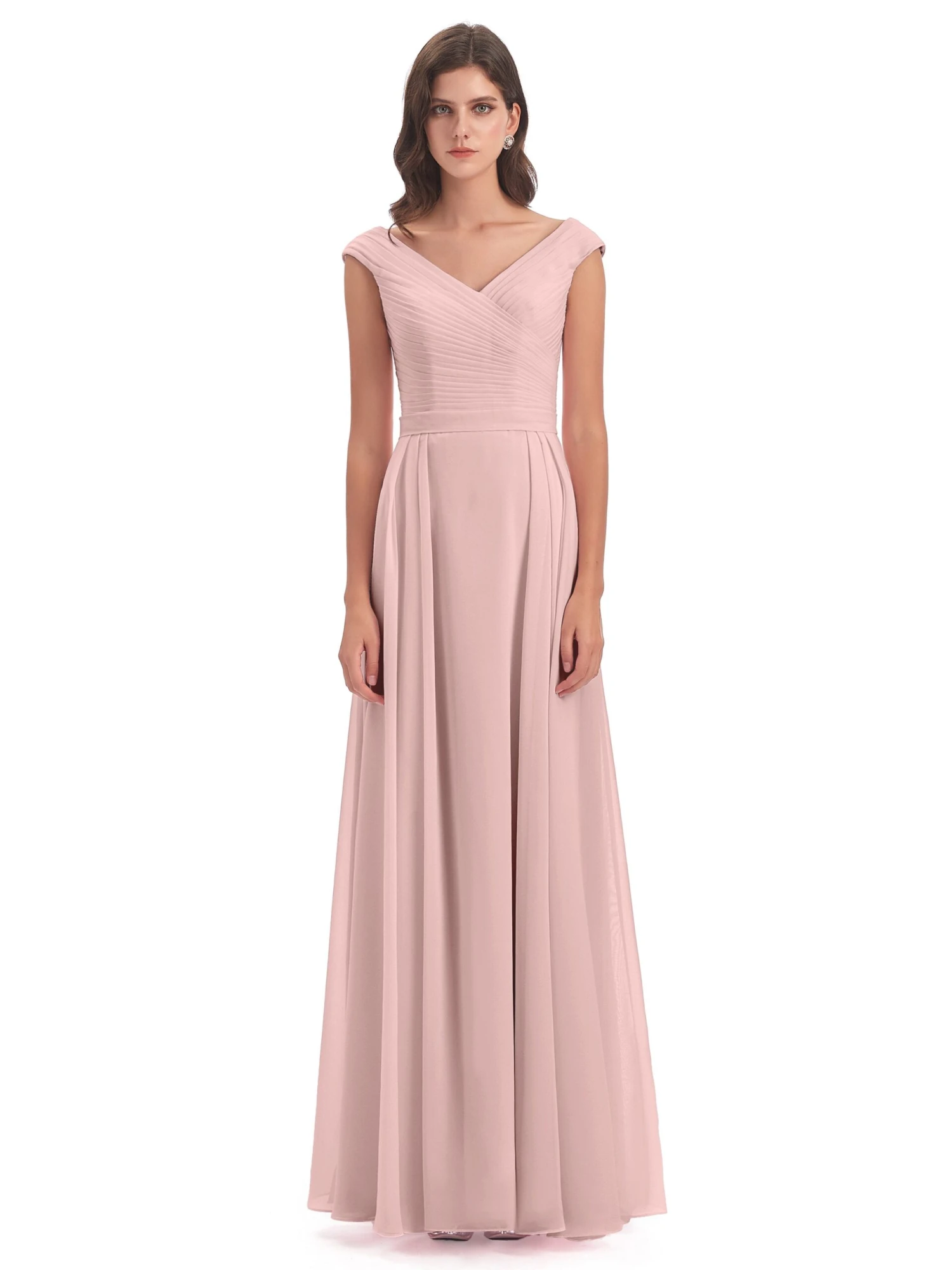 Lyla Beautiful Chiffon A-line V-neck Long Bridesmaid Dresses