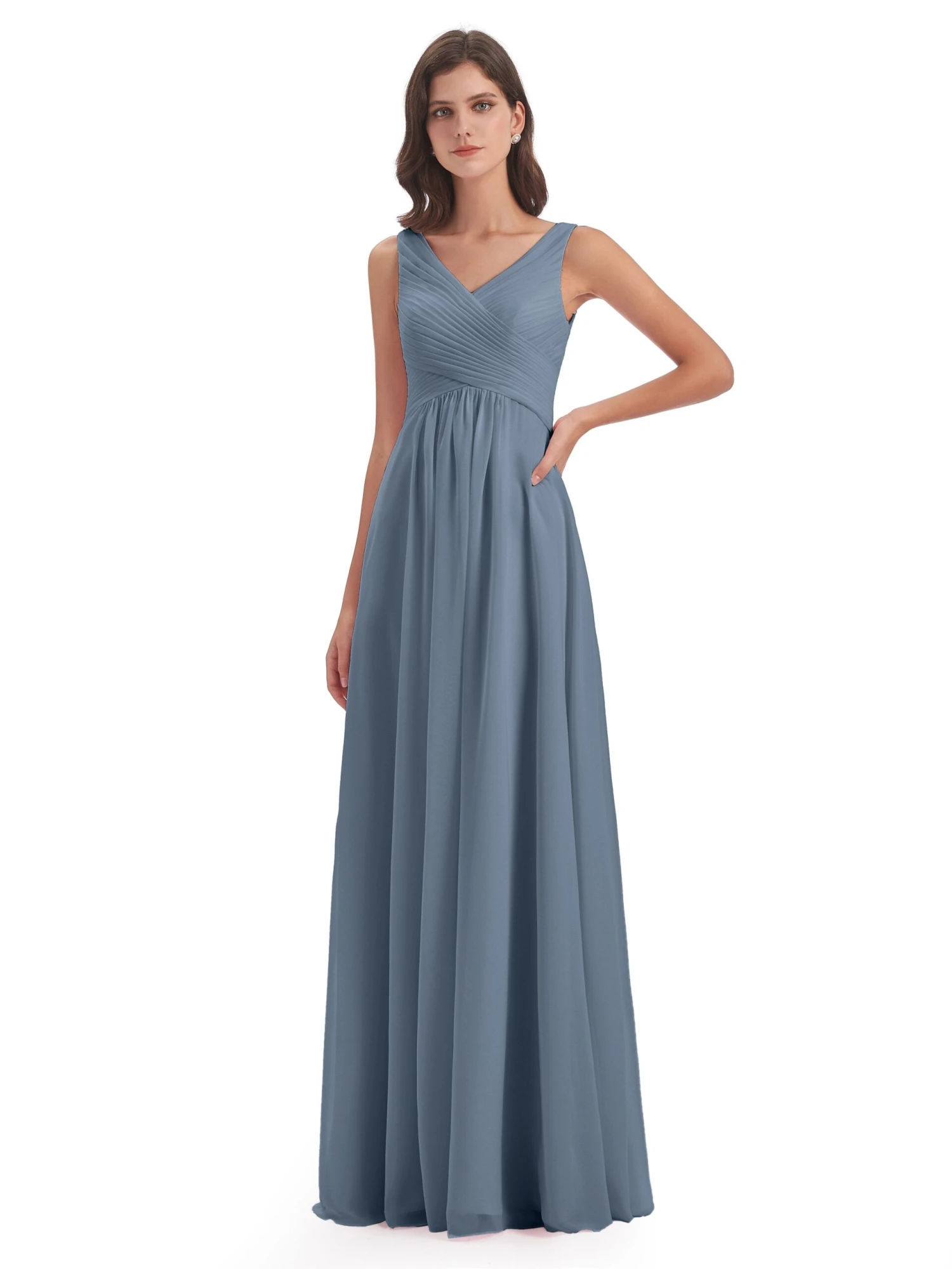 Matilda A-line V-neck Straps Floor-Length Bridesmaid Dresses