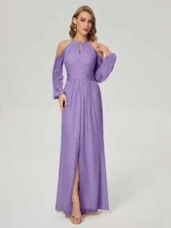 Phoebe Halter Long Sleeves Bridesmaid Dresses