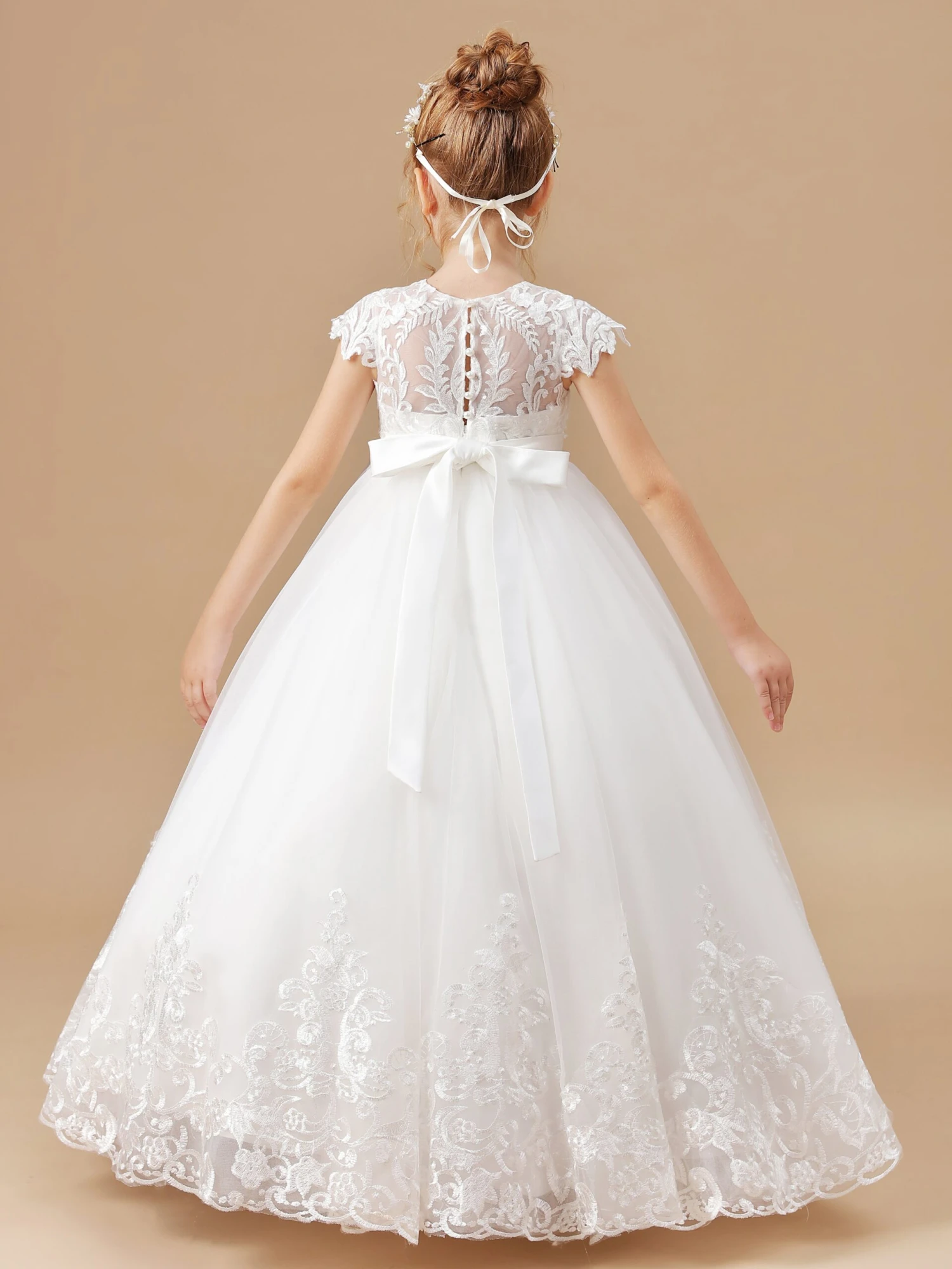 Pretty Cap Sleeves Tulle Flower Girl Dress - Image 4