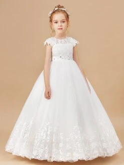 Pretty Cap Sleeves Tulle Flower Girl Dress