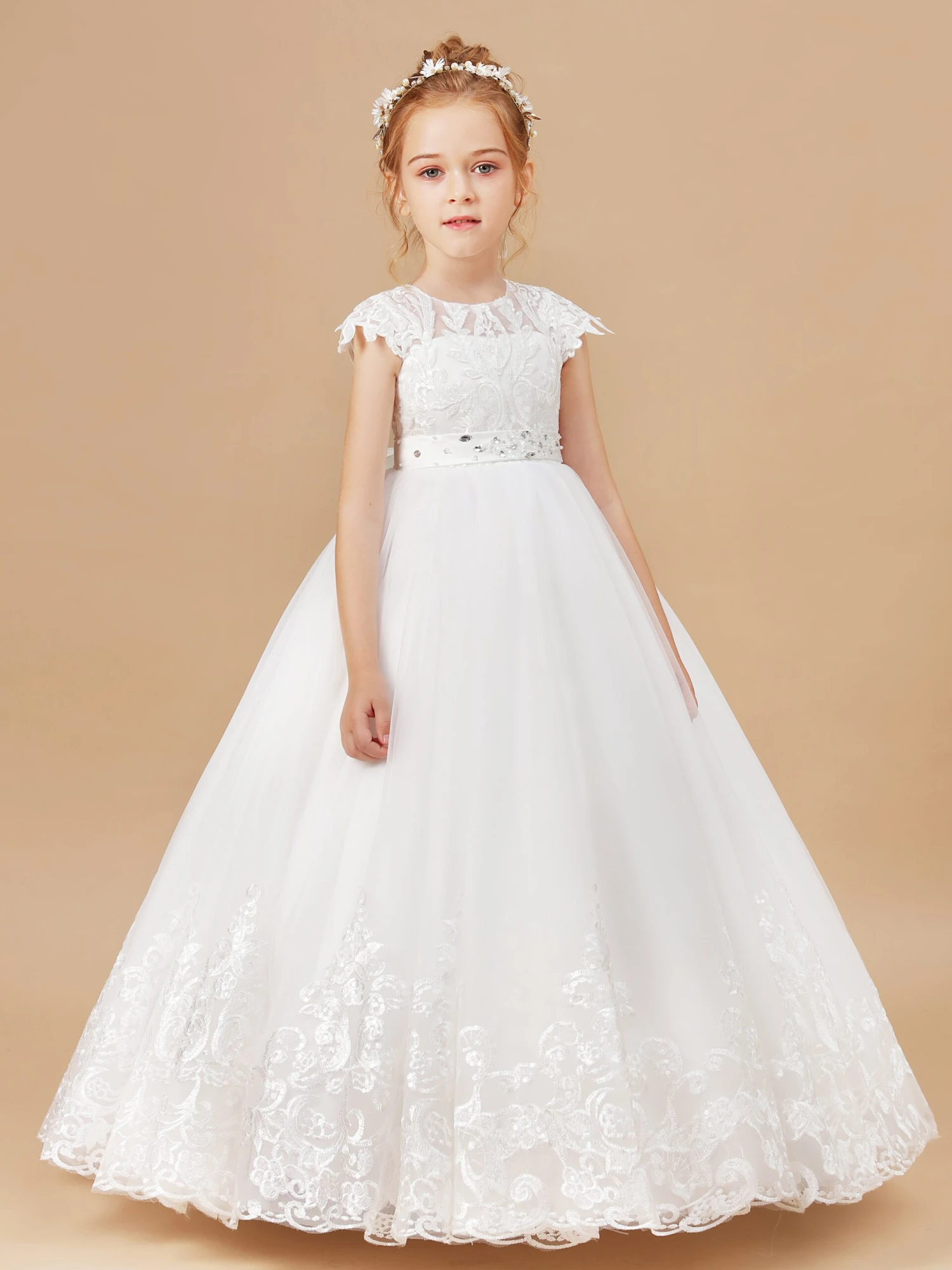 Pretty Cap Sleeves Tulle Flower Girl Dress