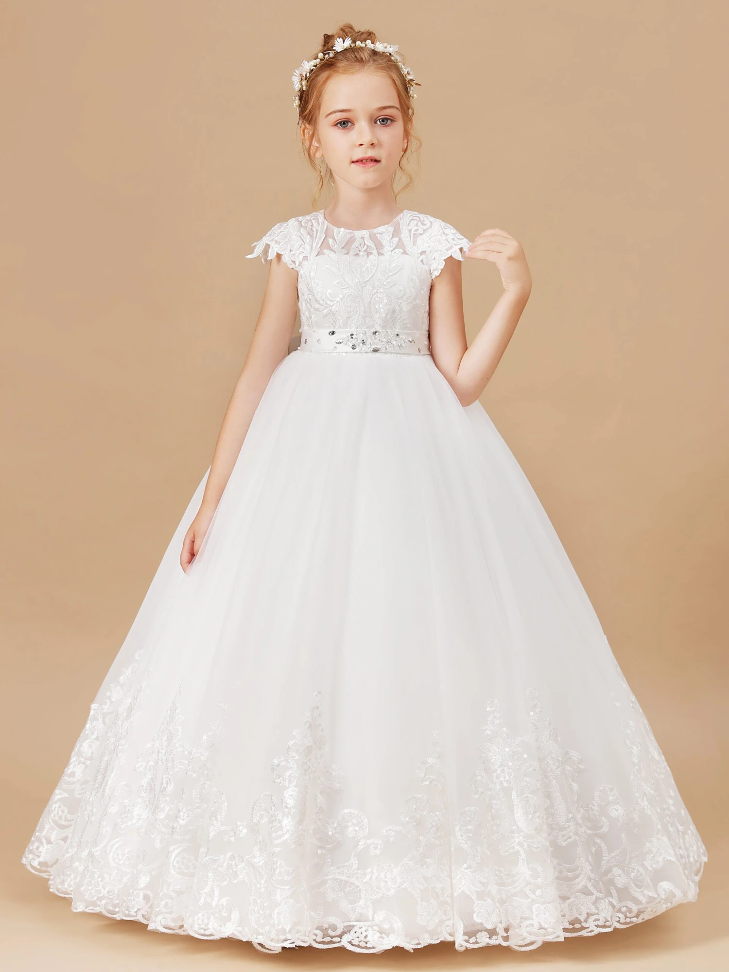 Pretty Cap Sleeves Tulle Flower Girl Dress - Image 2