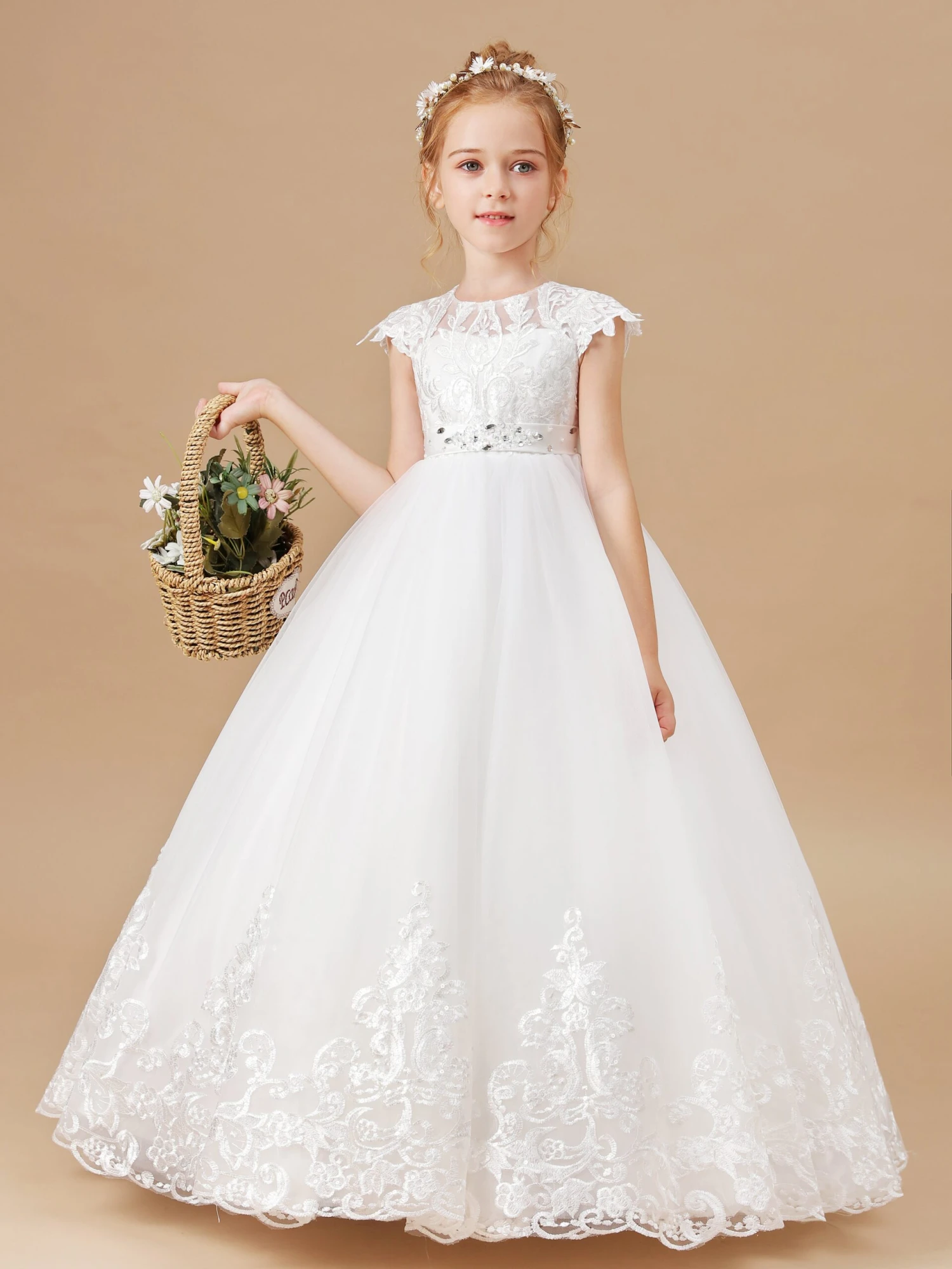 Pretty Cap Sleeves Tulle Flower Girl Dress - Image 3