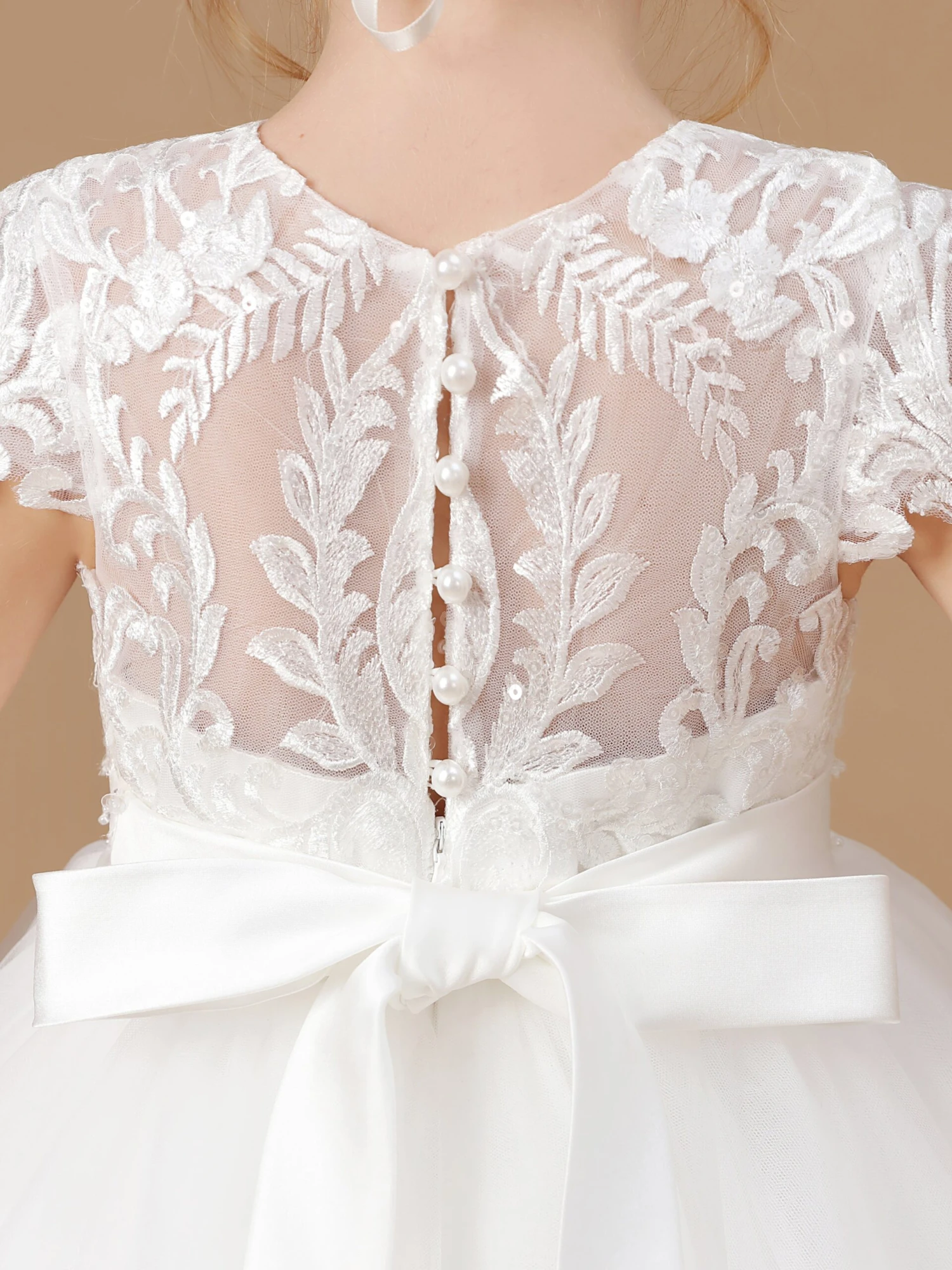 Pretty Cap Sleeves Tulle Flower Girl Dress - Image 6