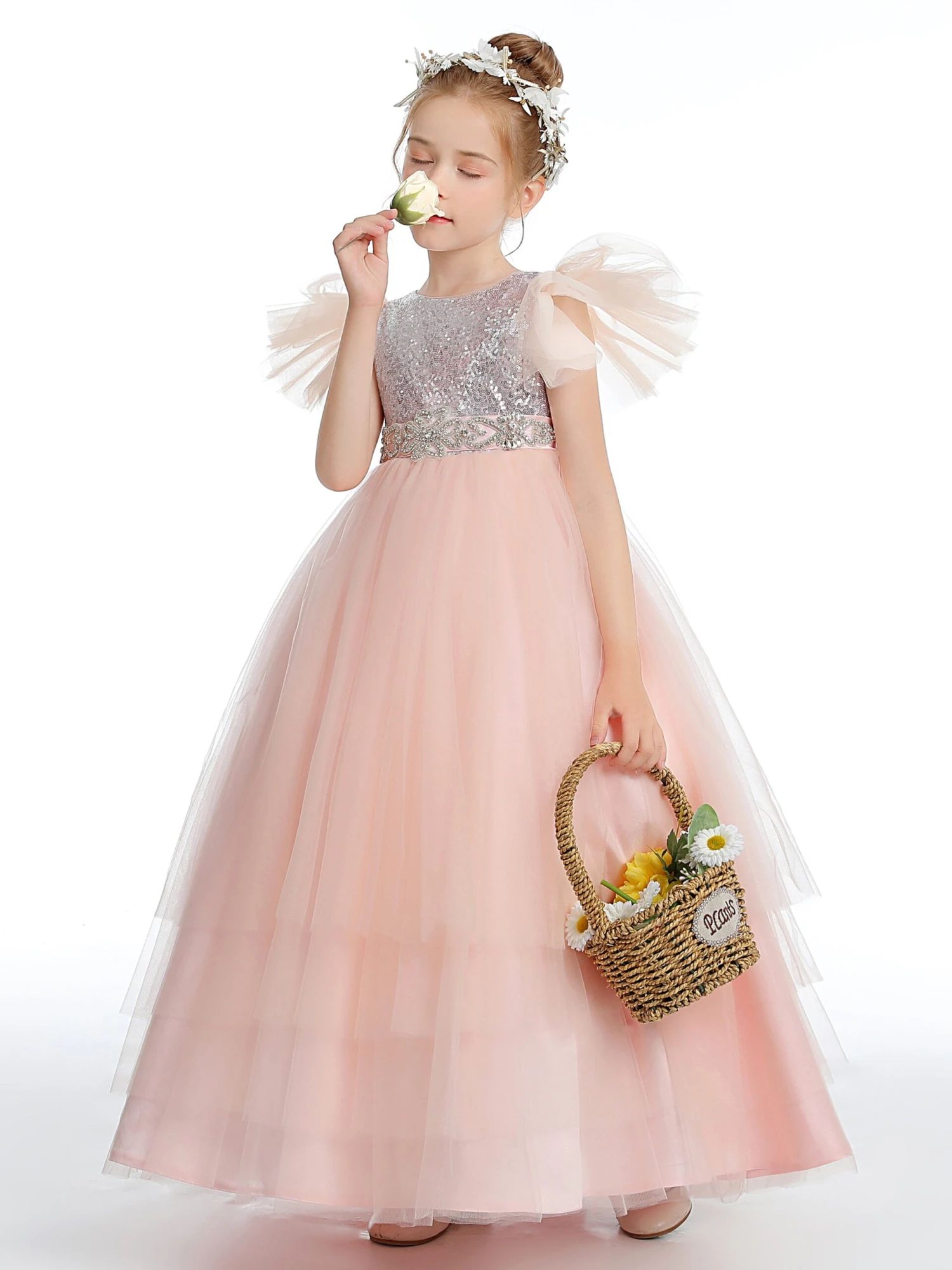 Pretty Sequins Flower Girl Dress With Belt - Image 2