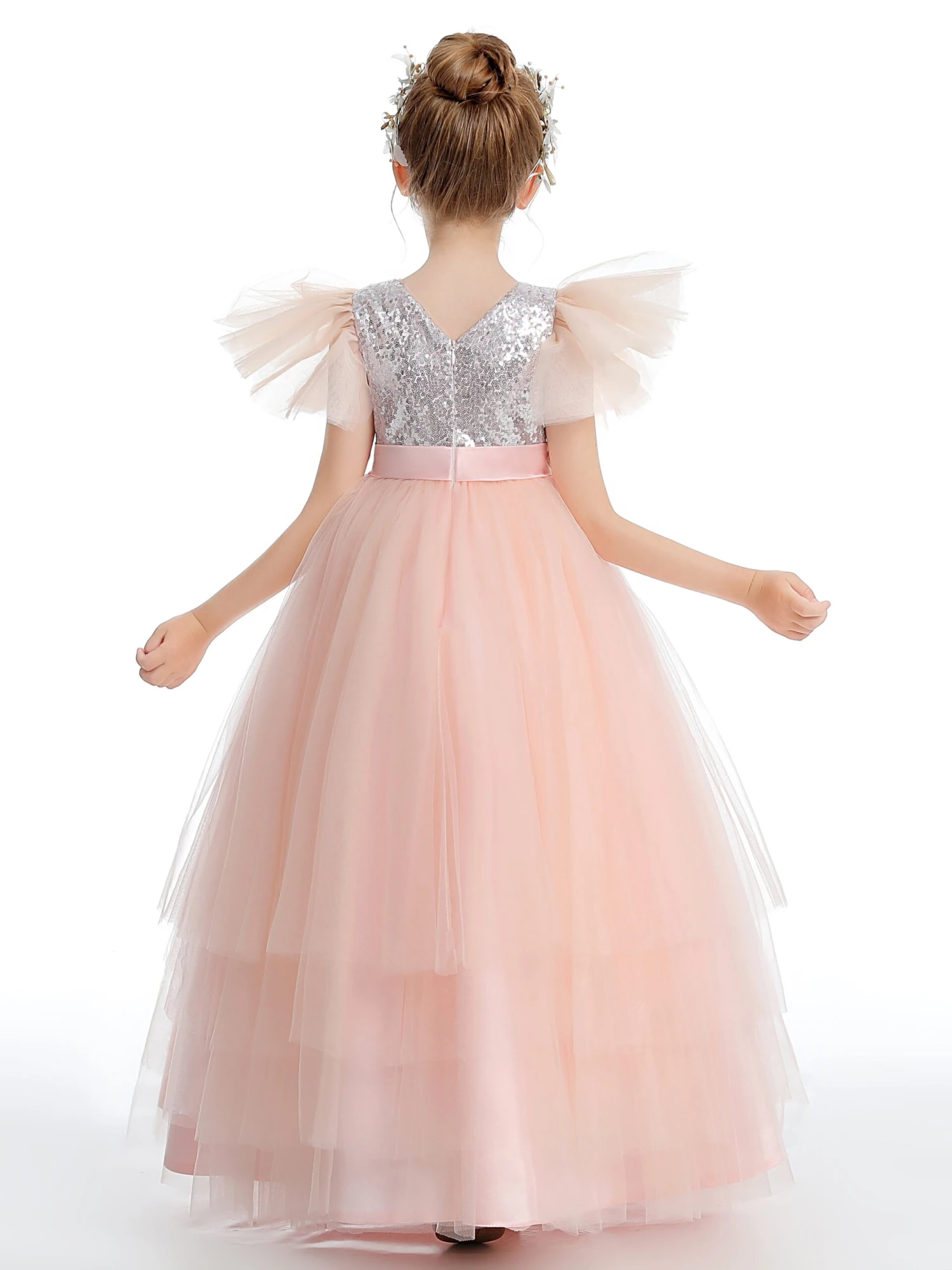Pretty Sequins Flower Girl Dress With Belt - Image 4