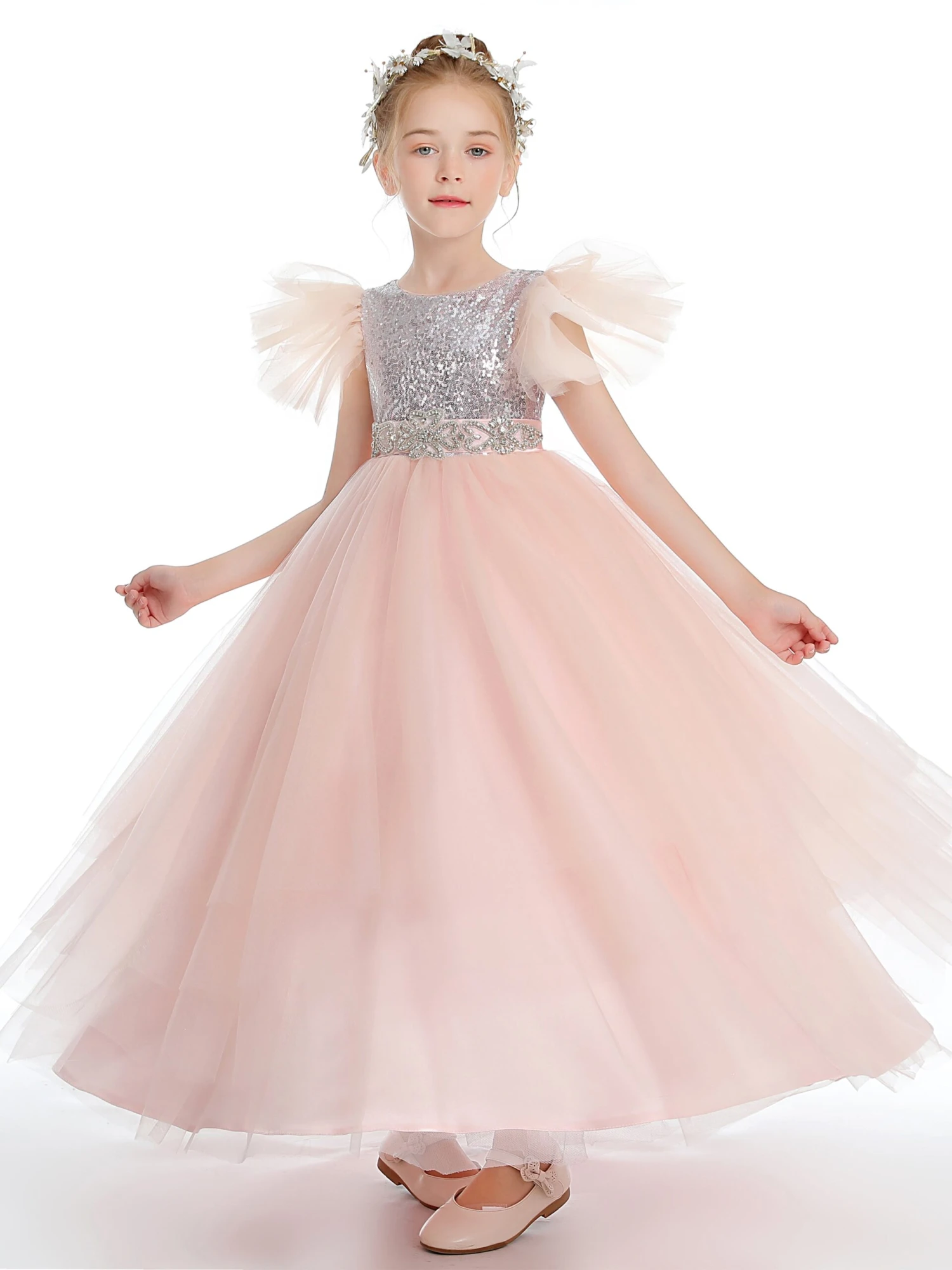 Pretty Sequins Flower Girl Dress With Belt - Image 5