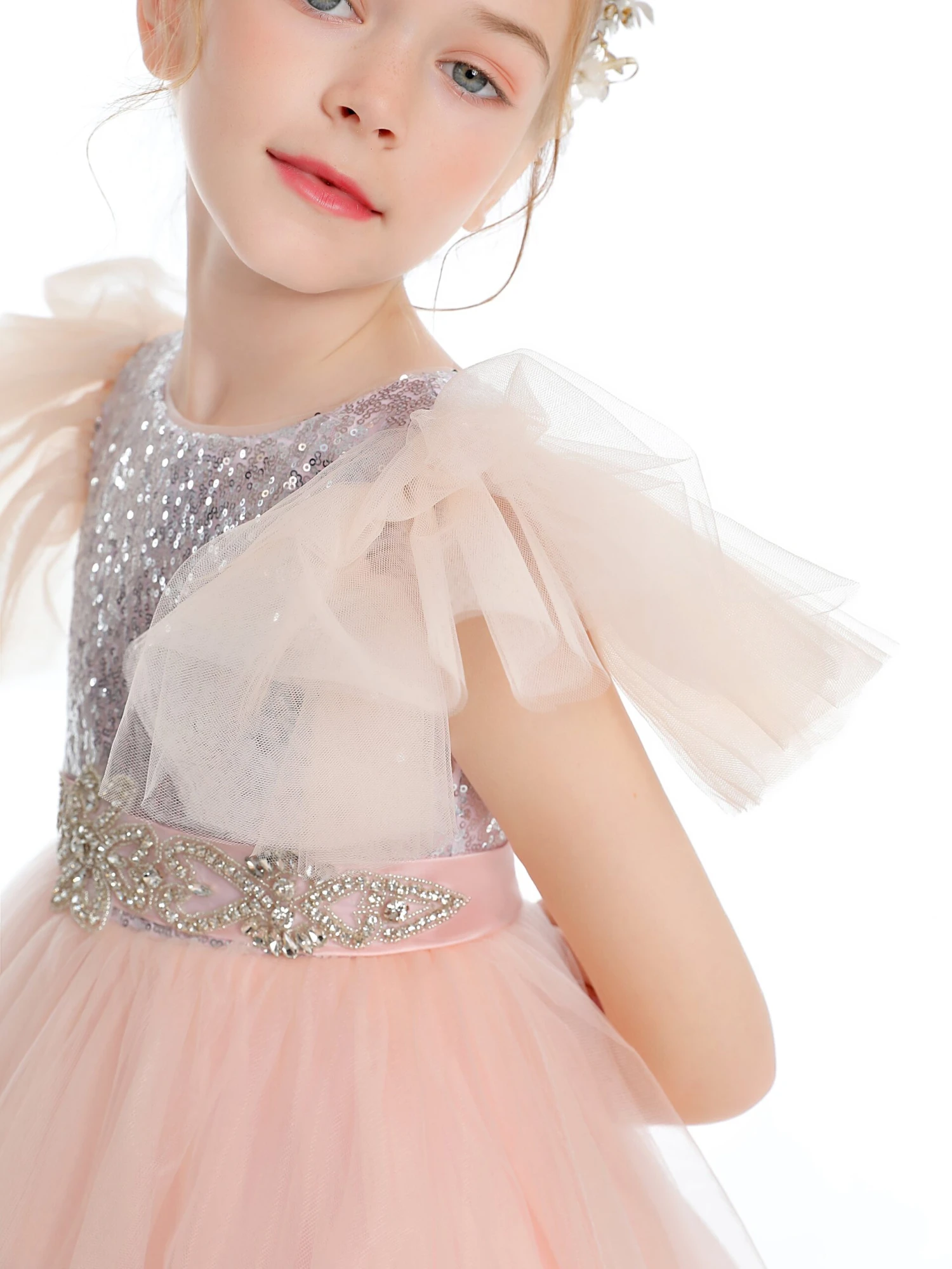 Pretty Sequins Flower Girl Dress With Belt - Image 6