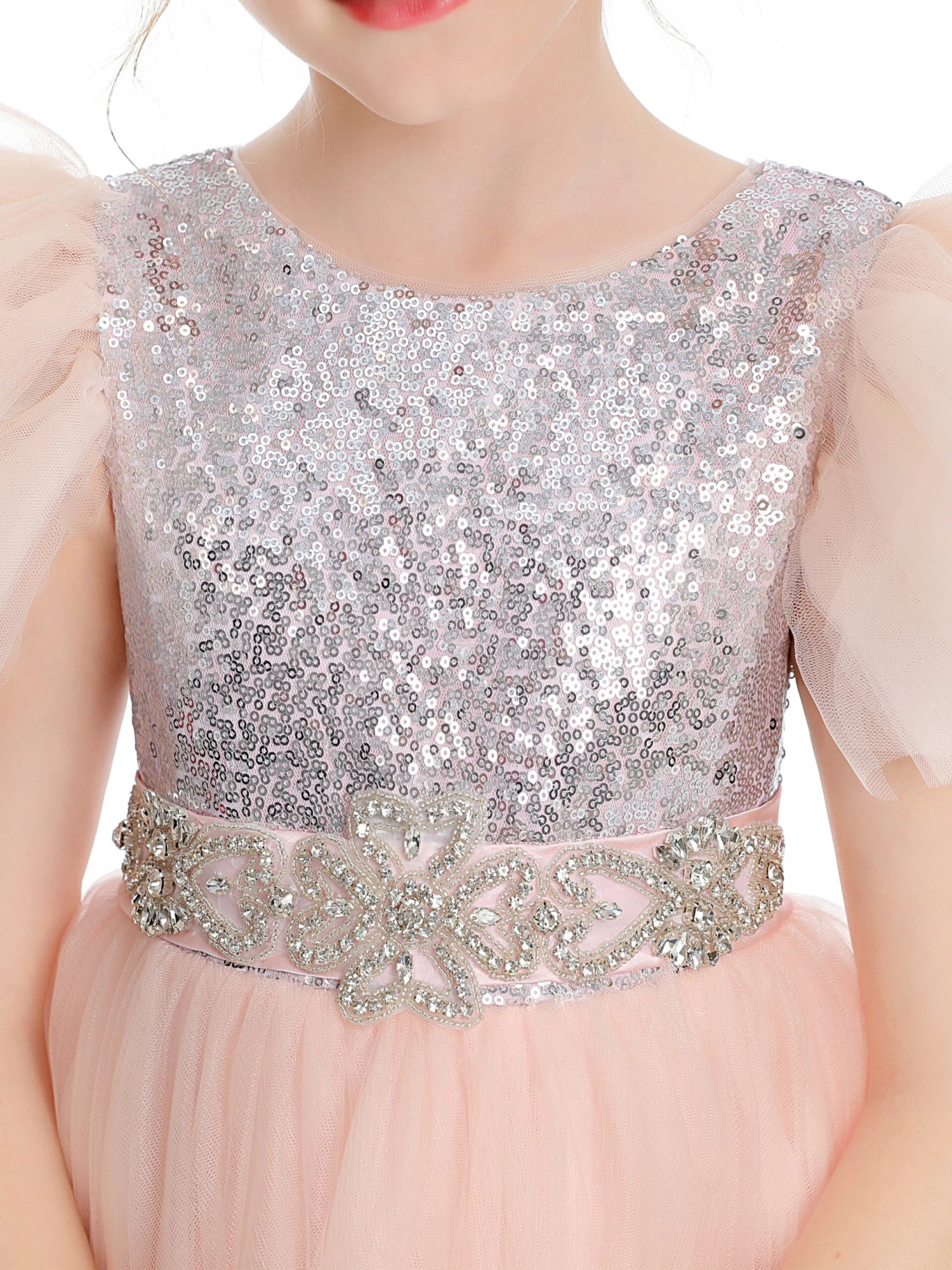 Pretty Sequins Flower Girl Dress With Belt - Image 7