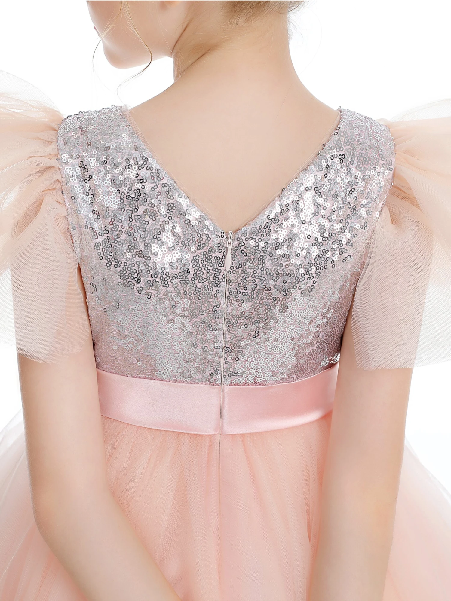 Pretty Sequins Flower Girl Dress With Belt - Image 8