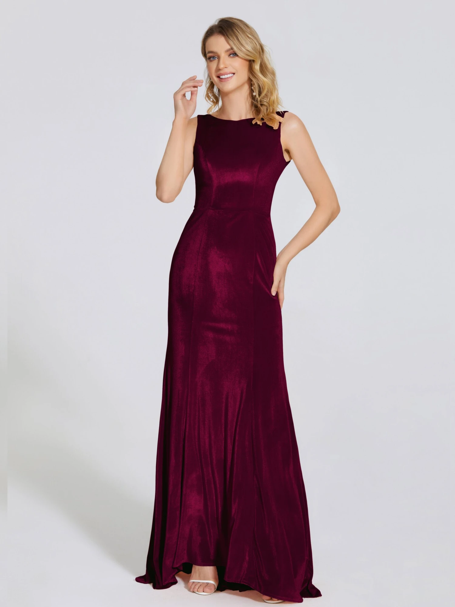 Rebecca Vintage Scoop Neck Velvet Bridesmaid Dresses - Image 13