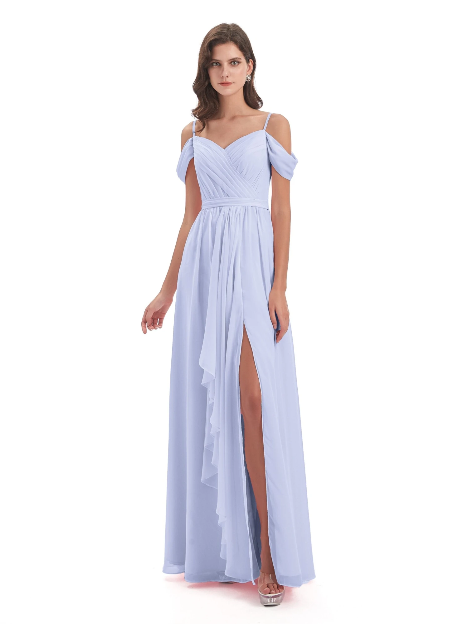 Rosie Affordable Chiffon A-line Split Long Bridesmaid Dresses