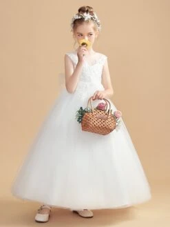 Scoop Sleeveless Tulle Flower Girl Dress With Bow-Knot