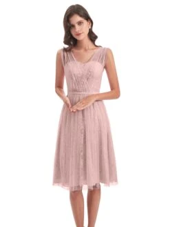 Summer Tulle/Lace Pretty Illusion Straps Short Bridesmaid Dresses