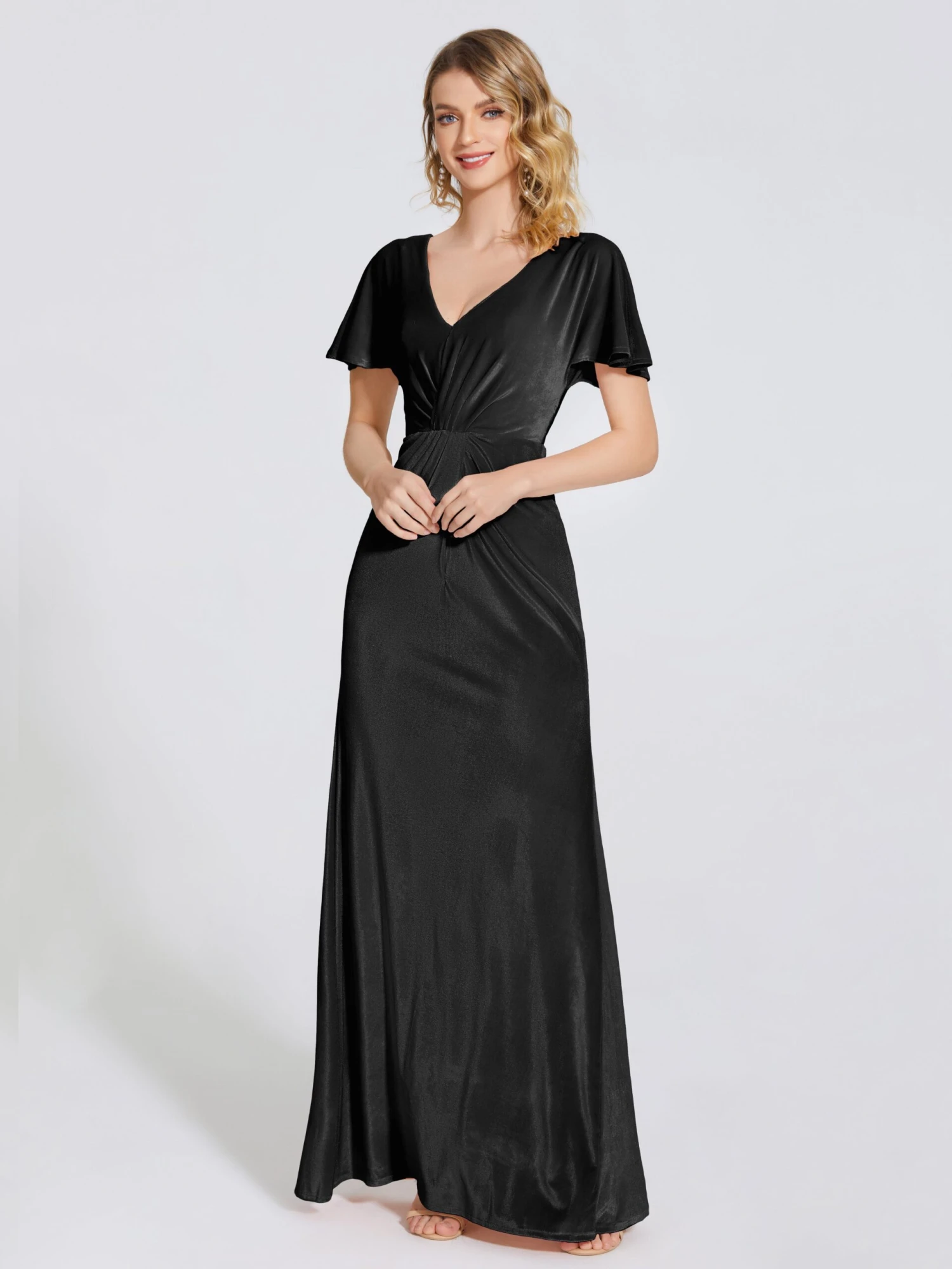 Summer Elegant Short Sleeves Velvet Bridesmaid Dresses - Image 3