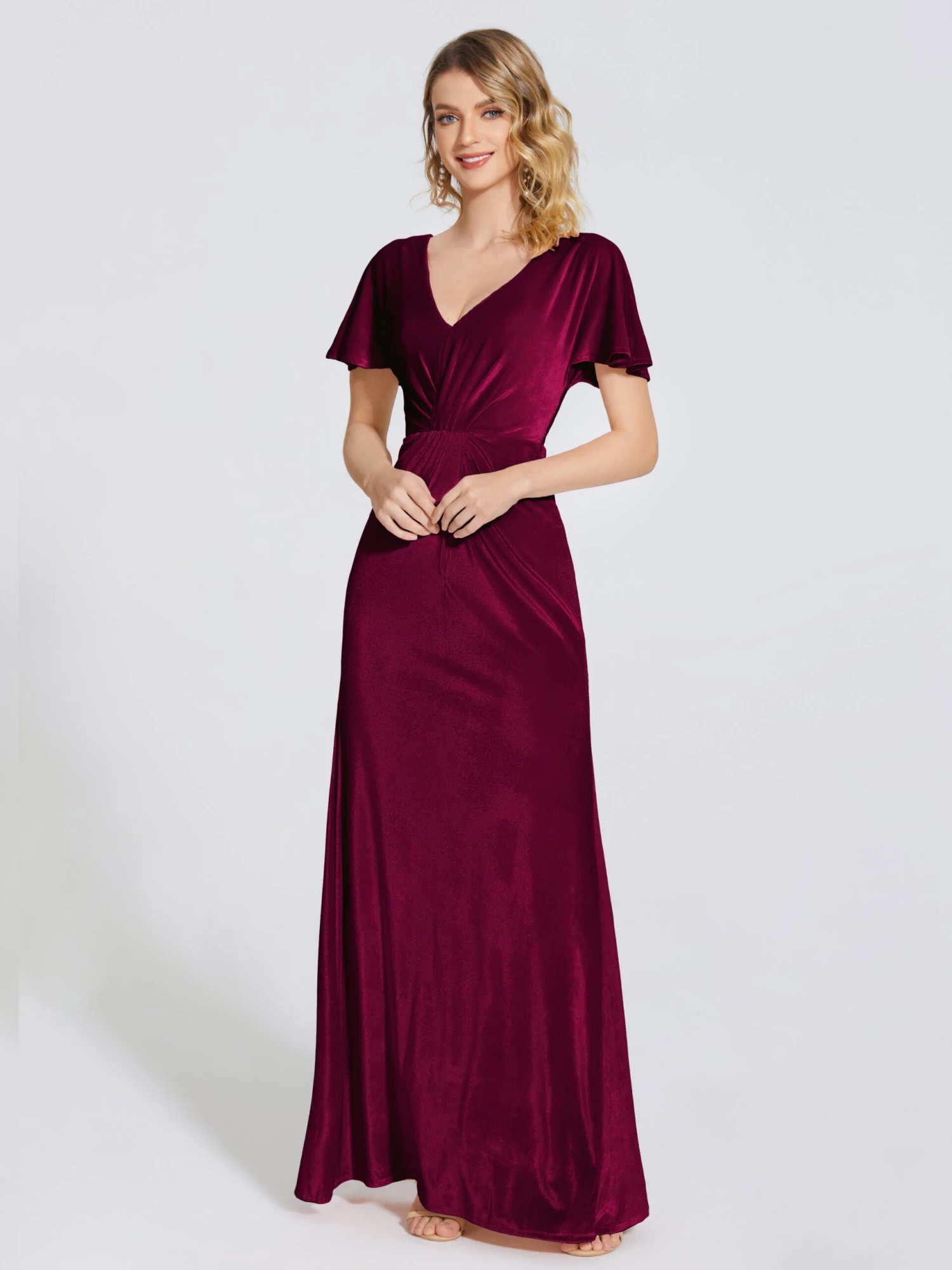 Summer Elegant Short Sleeves Velvet Bridesmaid Dresses - Image 7
