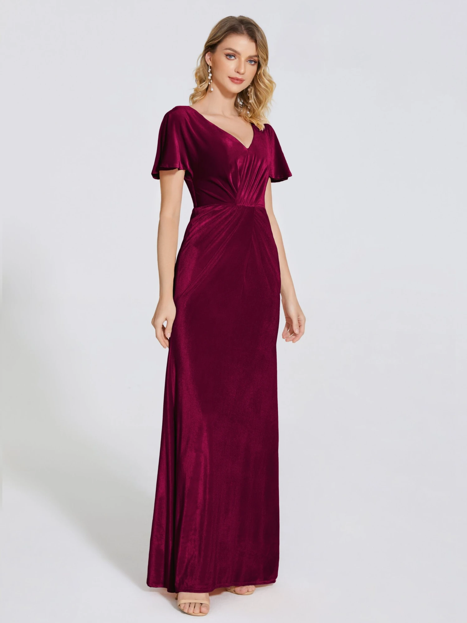 Summer Elegant Short Sleeves Velvet Bridesmaid Dresses - Image 8