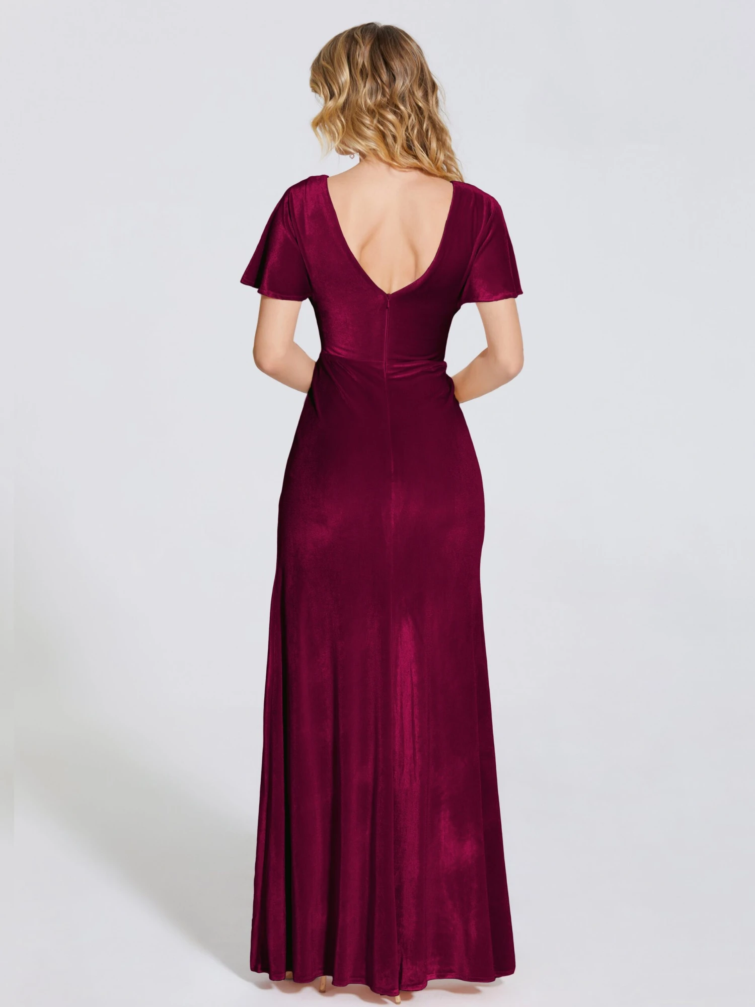 Summer Elegant Short Sleeves Velvet Bridesmaid Dresses - Image 9