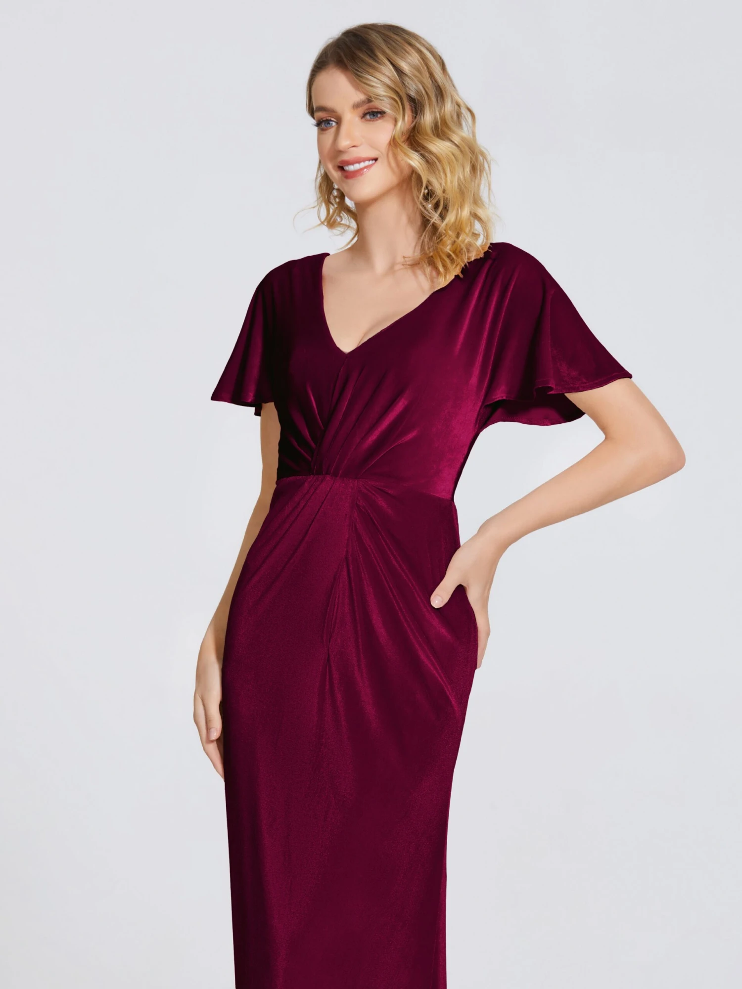 Summer Elegant Short Sleeves Velvet Bridesmaid Dresses - Image 10