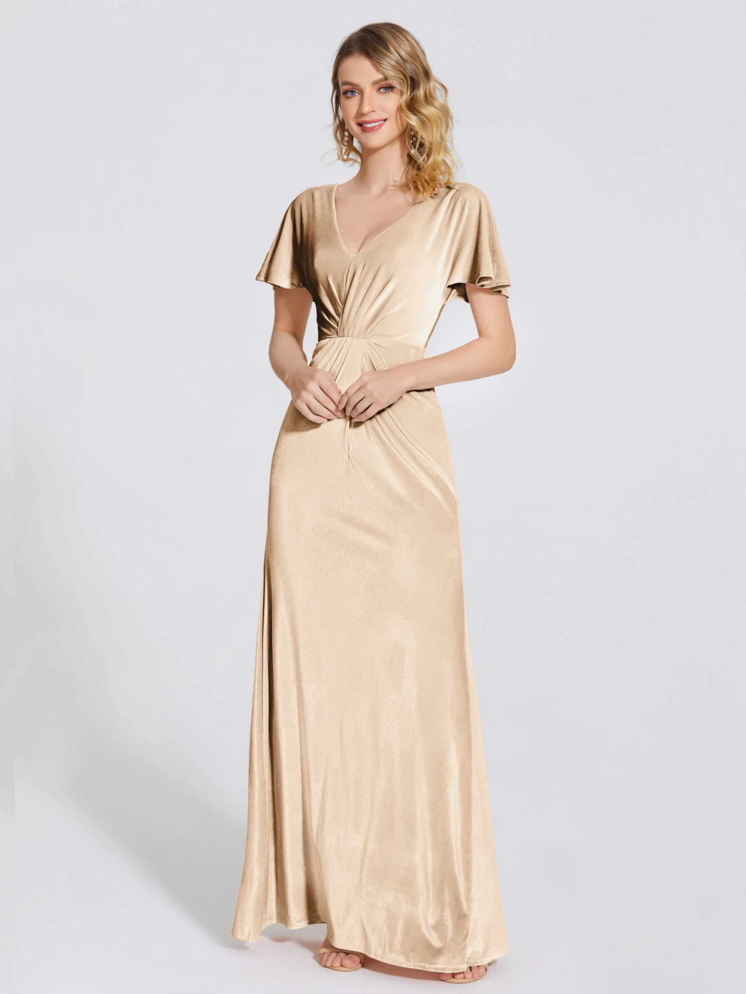 Summer Elegant Short Sleeves Velvet Bridesmaid Dresses - Image 11