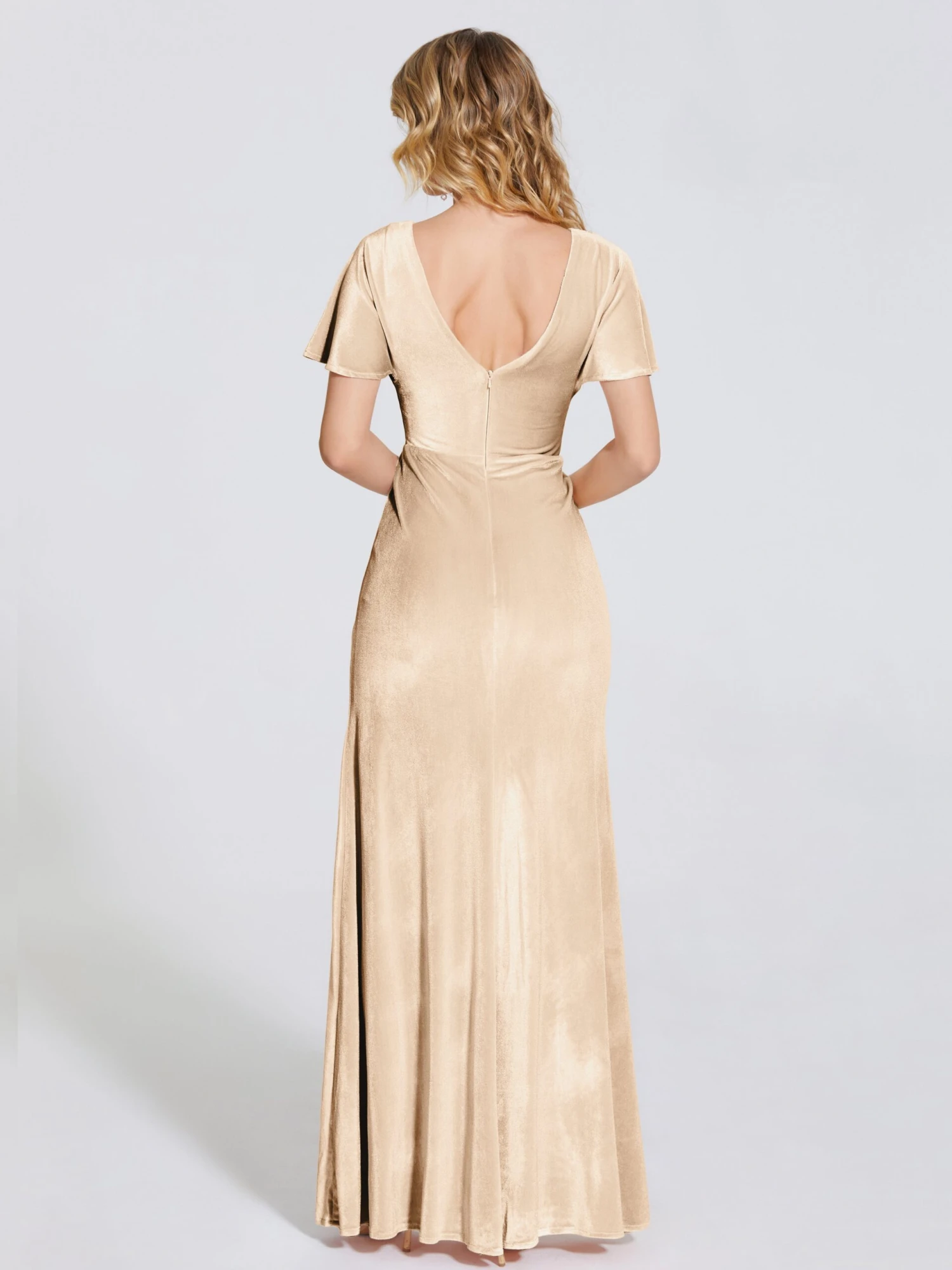 Summer Elegant Short Sleeves Velvet Bridesmaid Dresses - Image 13