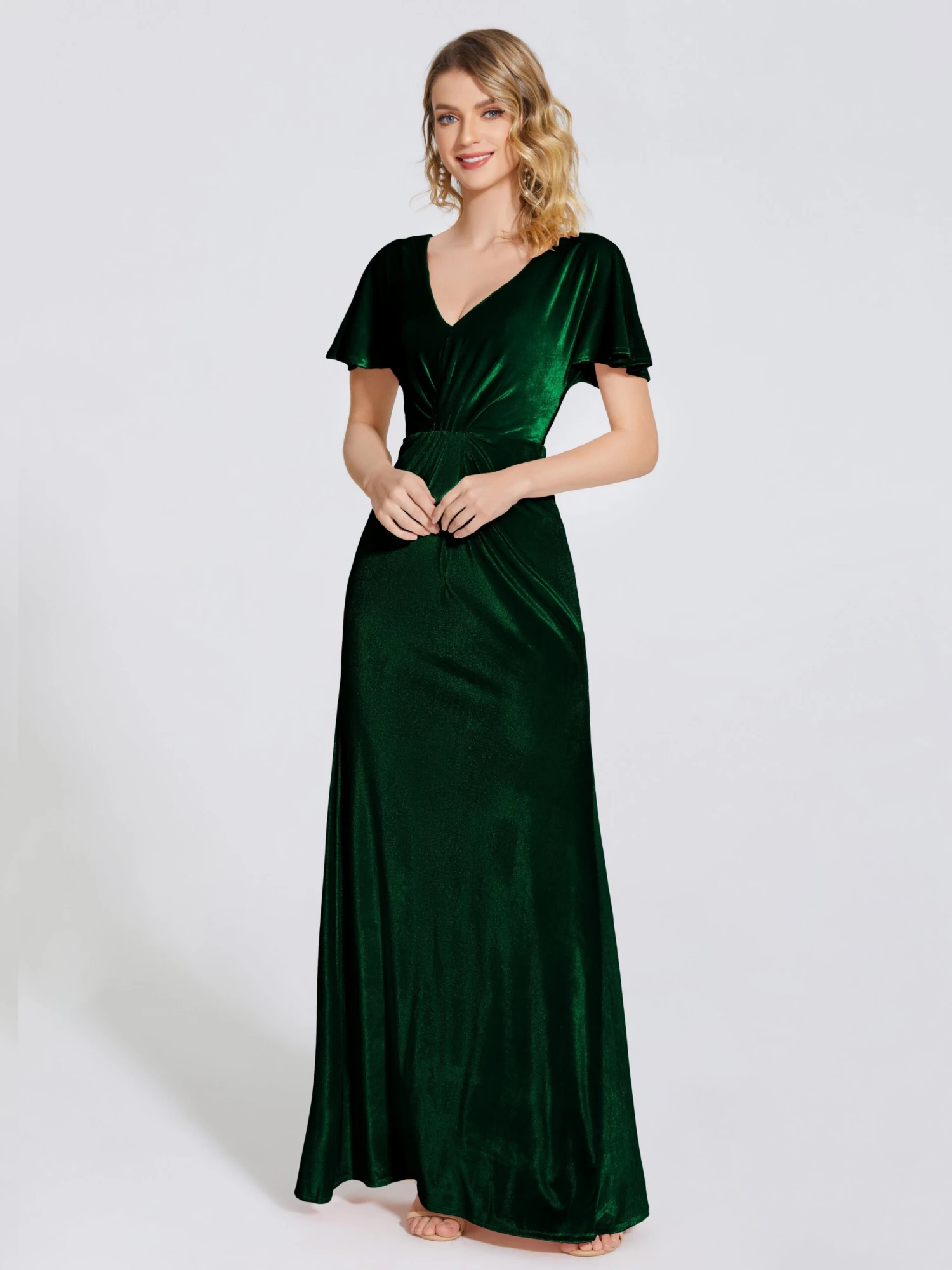 Summer Elegant Short Sleeves Velvet Bridesmaid Dresses - Image 15