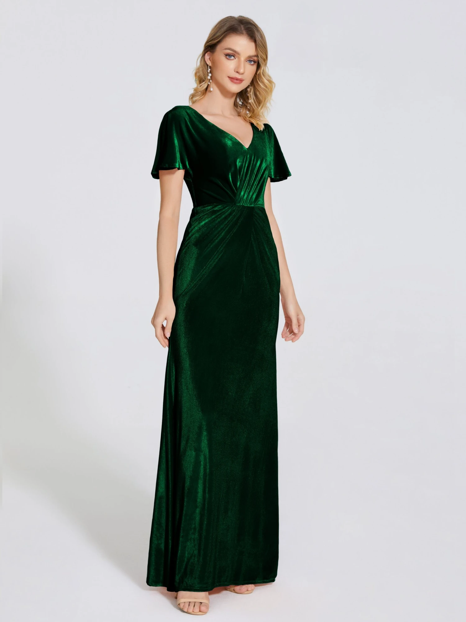 Summer Elegant Short Sleeves Velvet Bridesmaid Dresses - Image 16