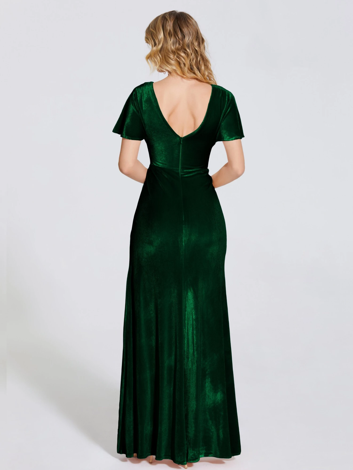 Summer Elegant Short Sleeves Velvet Bridesmaid Dresses - Image 17