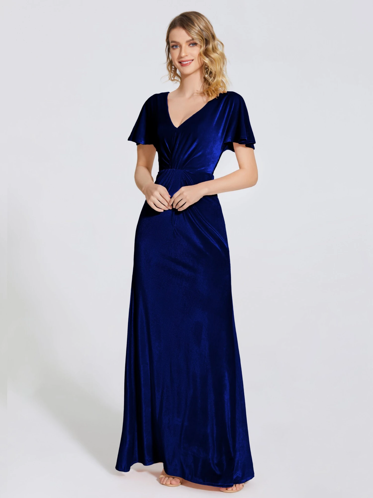 Summer Elegant Short Sleeves Velvet Bridesmaid Dresses - Image 19