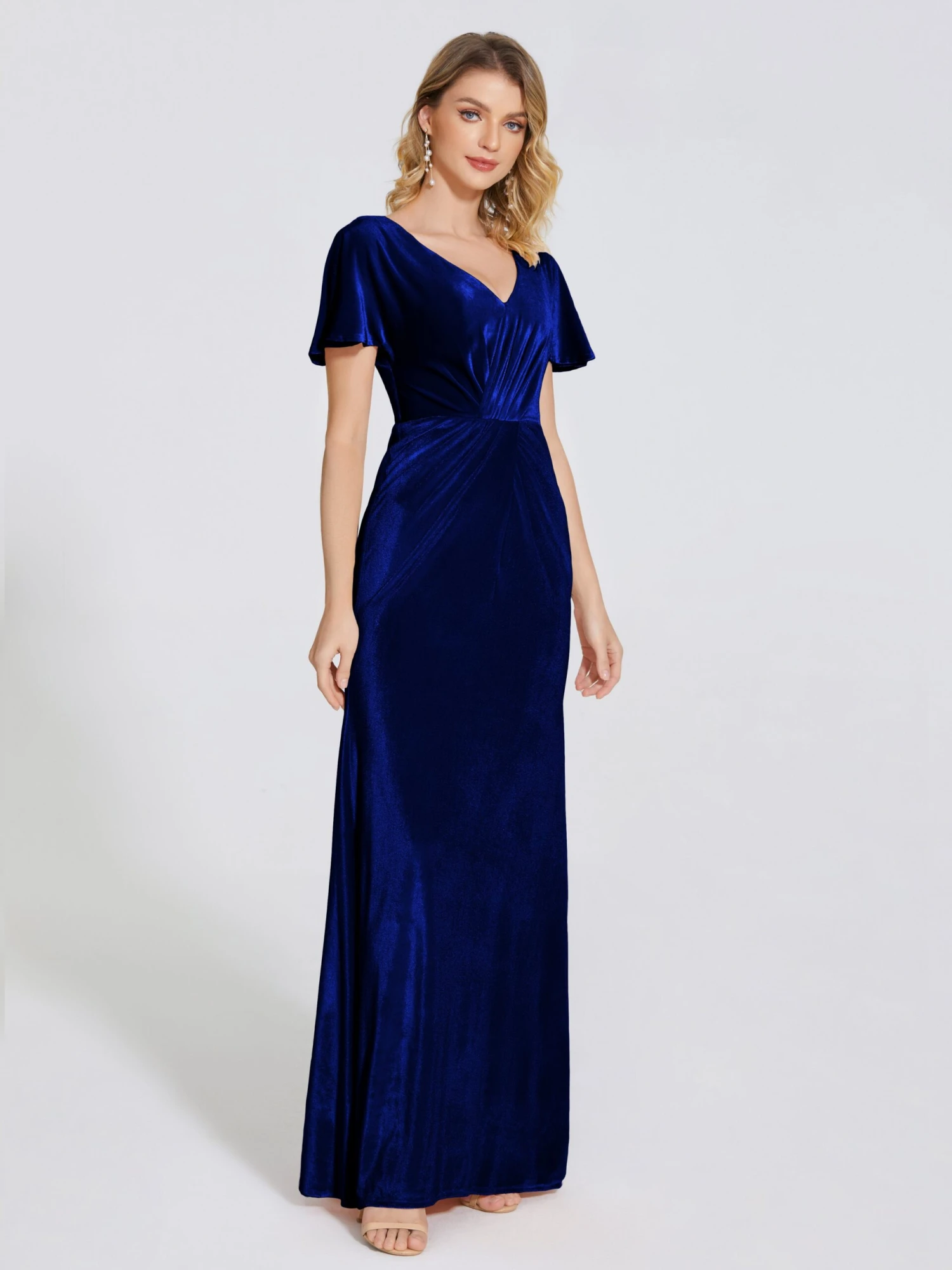 Summer Elegant Short Sleeves Velvet Bridesmaid Dresses - Image 20