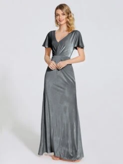 Summer Elegant Short Sleeves Velvet Bridesmaid Dresses