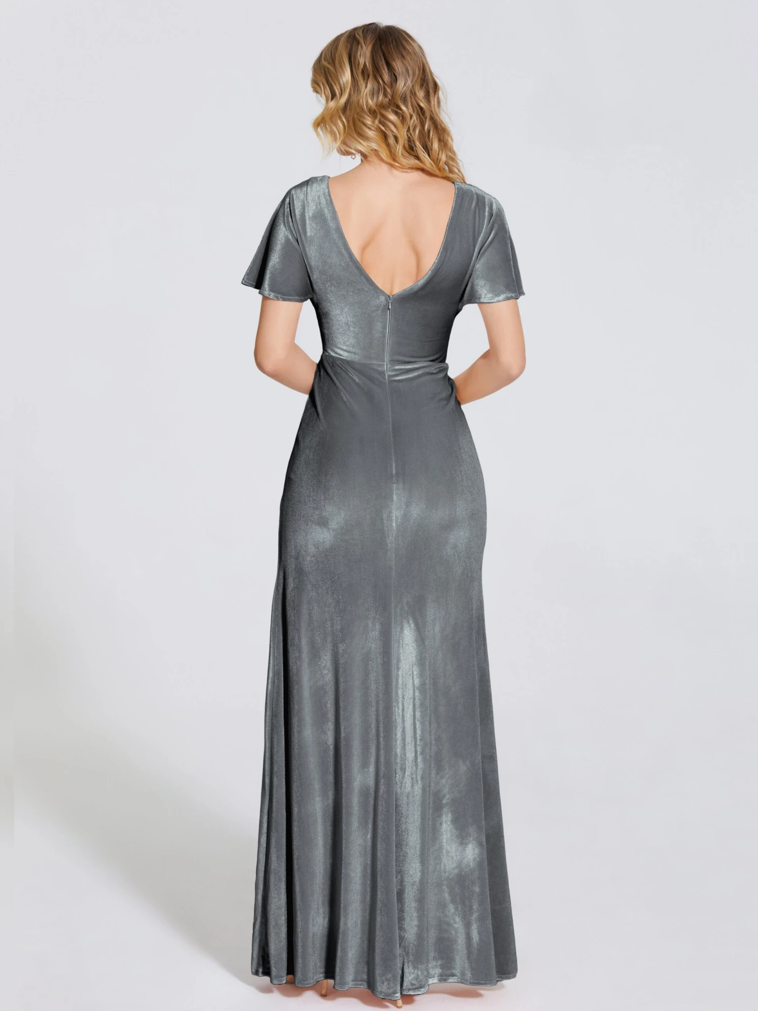 Summer Elegant Short Sleeves Velvet Bridesmaid Dresses - Image 2